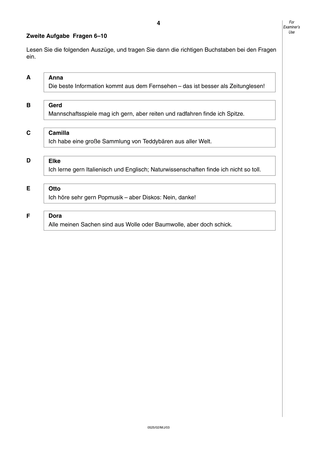 Cambridge IGCSE German - Foreign Language 0525 2003 May/June Paper 2 · Variant 1 question paper, page 4 of 16