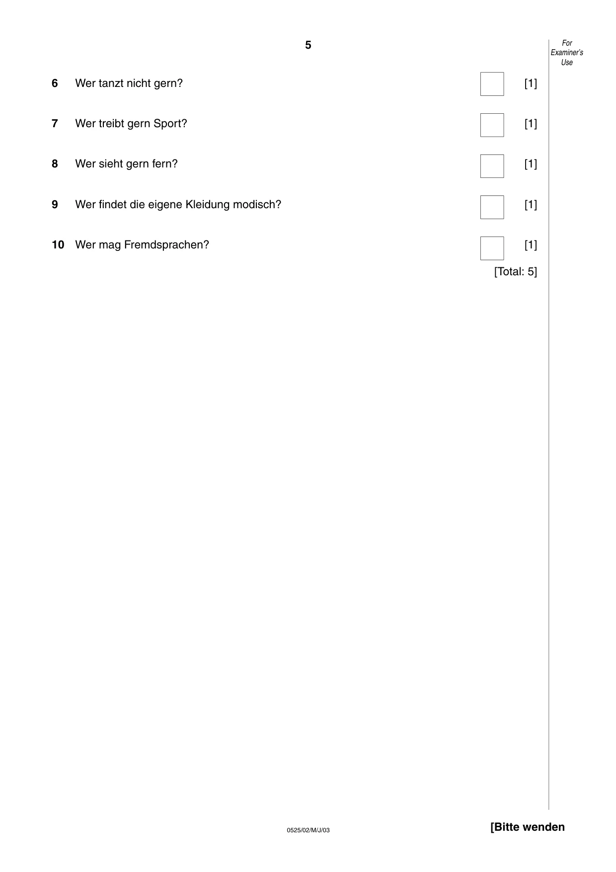 Cambridge IGCSE German - Foreign Language 0525 2003 May/June Paper 2 · Variant 1 question paper, page 5 of 16