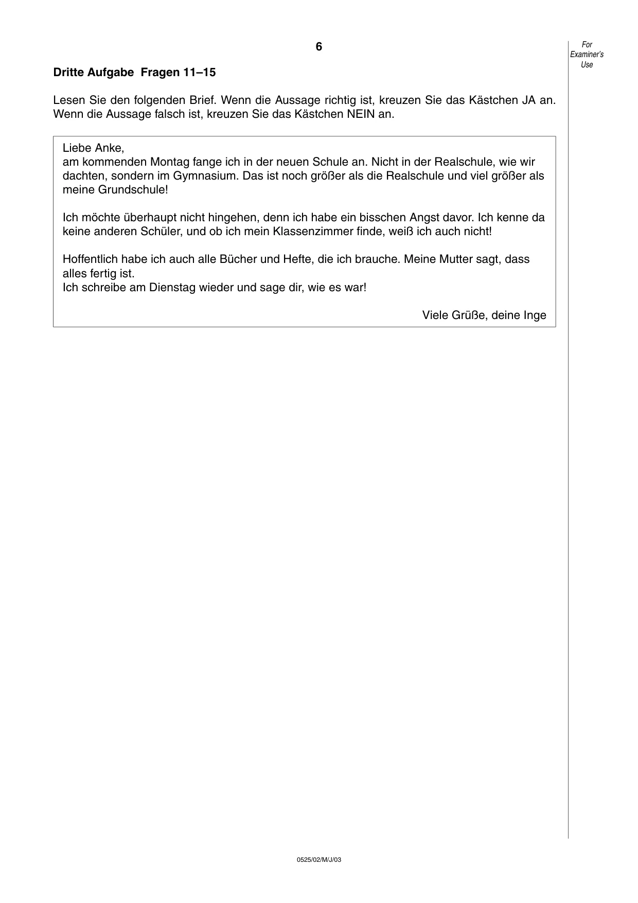 Cambridge IGCSE German - Foreign Language 0525 2003 May/June Paper 2 · Variant 1 question paper, page 6 of 16
