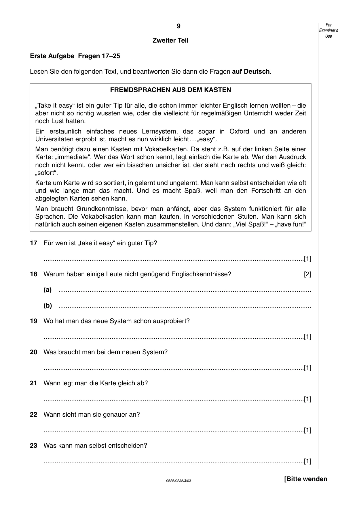 Cambridge IGCSE German - Foreign Language 0525 2003 May/June Paper 2 · Variant 1 question paper, page 9 of 16