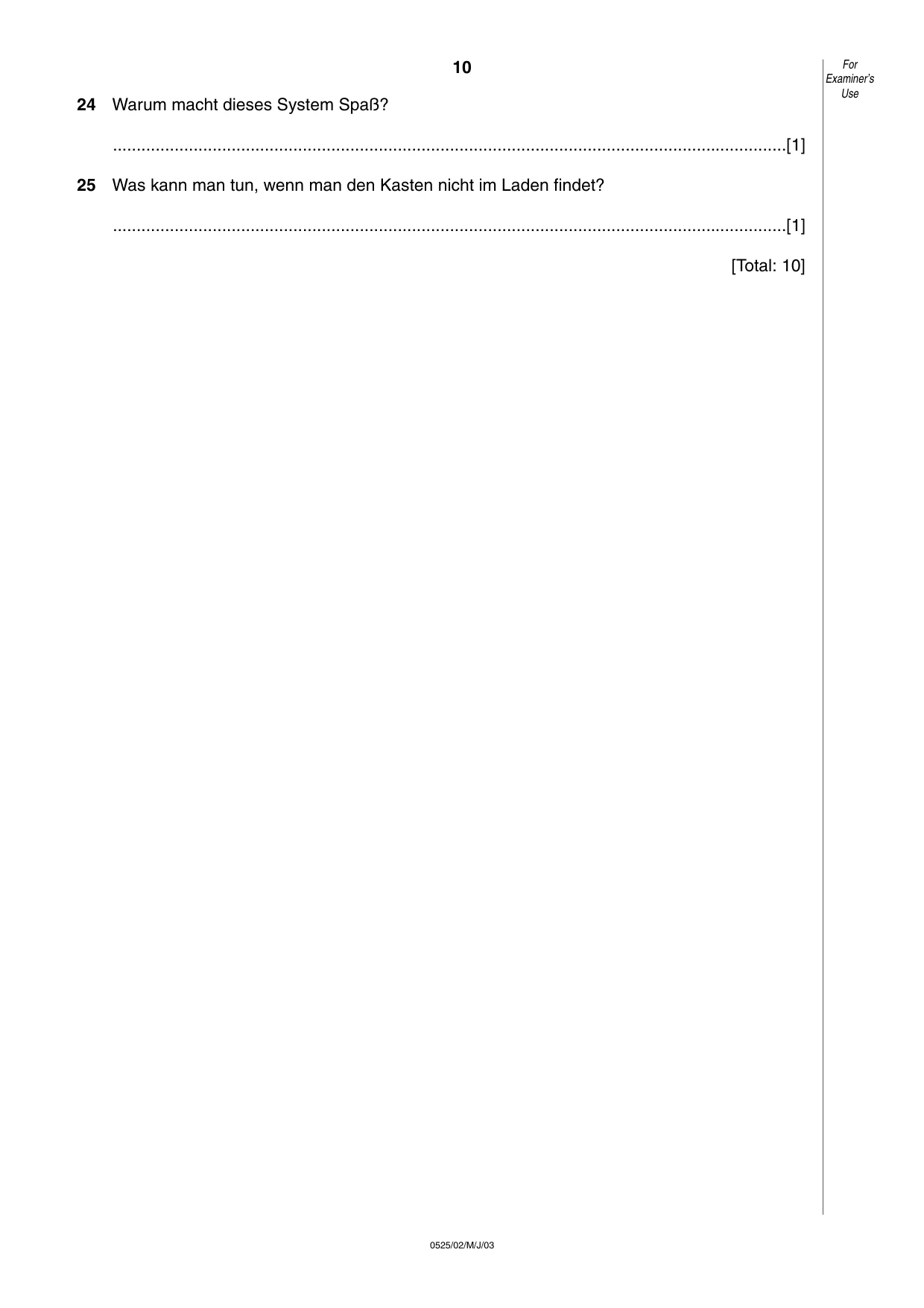 Cambridge IGCSE German - Foreign Language 0525 2003 May/June Paper 2 · Variant 1 question paper, page 10 of 16