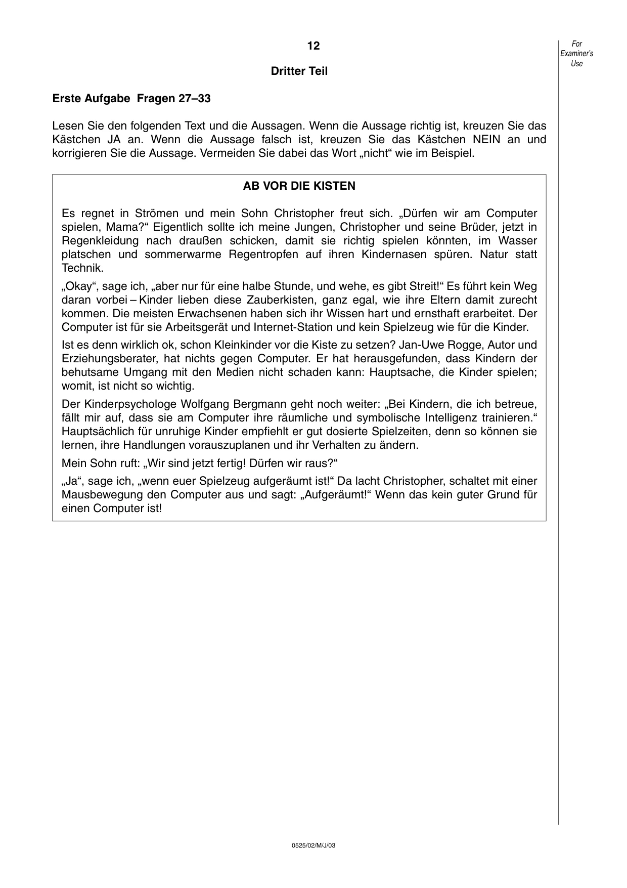 Cambridge IGCSE German - Foreign Language 0525 2003 May/June Paper 2 · Variant 1 question paper, page 12 of 16