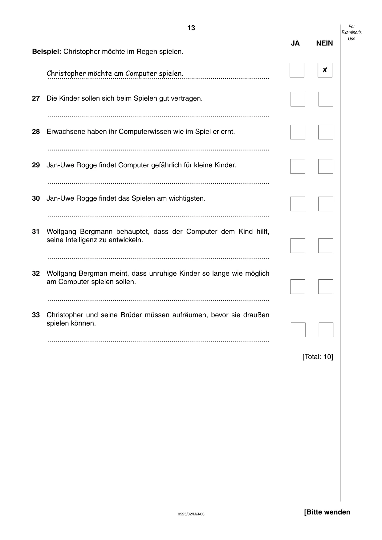 Cambridge IGCSE German - Foreign Language 0525 2003 May/June Paper 2 · Variant 1 question paper, page 13 of 16