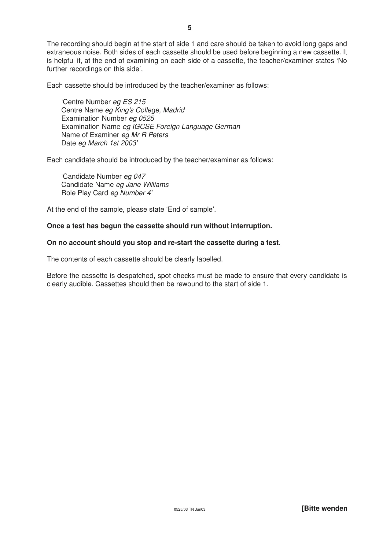 Cambridge IGCSE German - Foreign Language 0525 2003 May/June Paper 3 · Variant 1 question paper, page 5 of 20