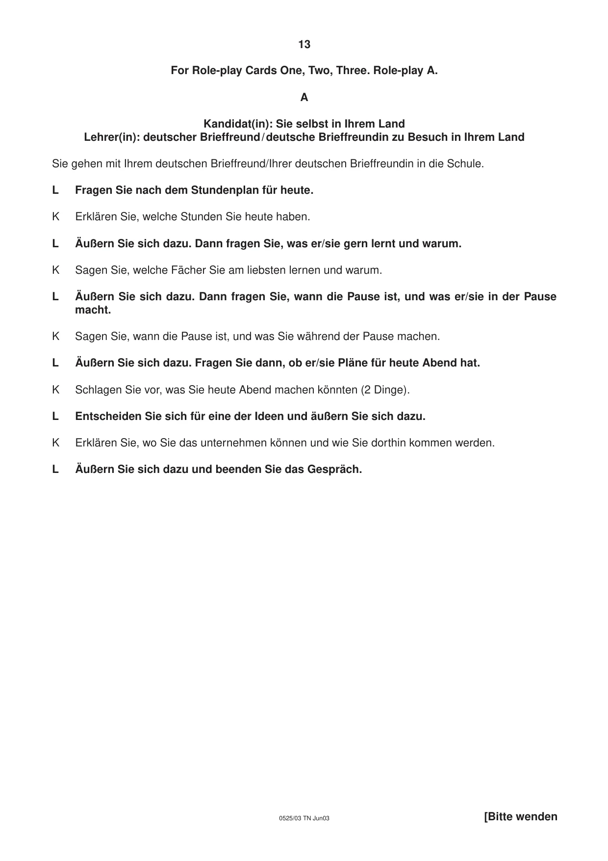 Cambridge IGCSE German - Foreign Language 0525 2003 May/June Paper 3 · Variant 1 question paper, page 13 of 20