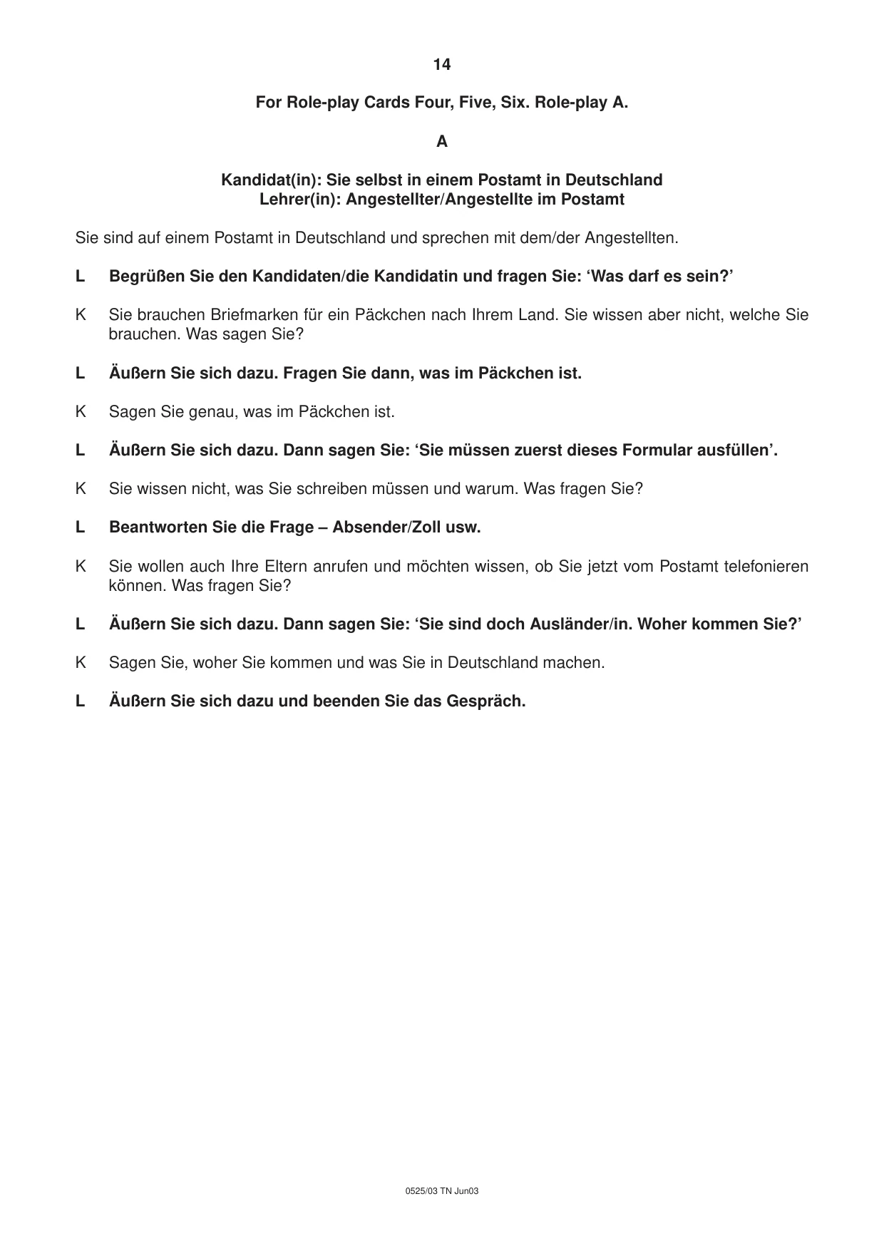 Cambridge IGCSE German - Foreign Language 0525 2003 May/June Paper 3 · Variant 1 question paper, page 14 of 20