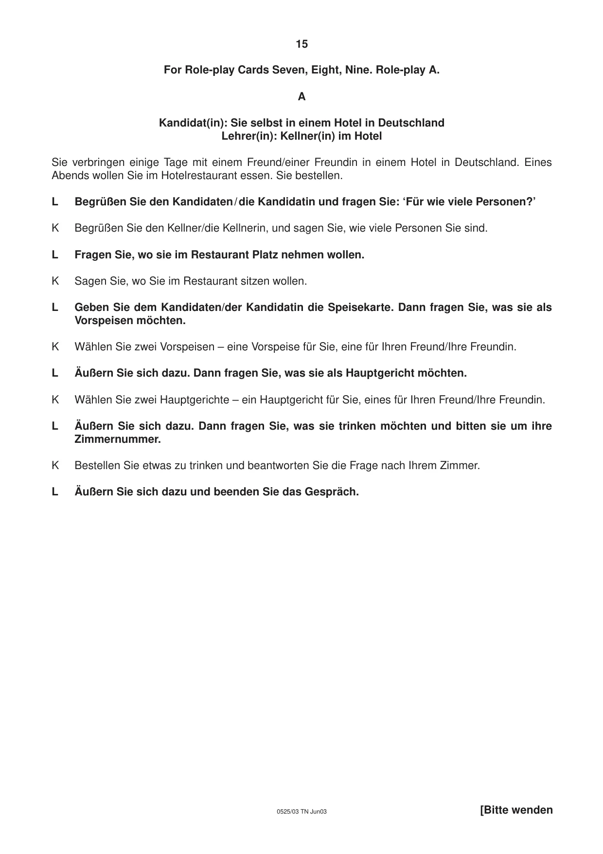 Cambridge IGCSE German - Foreign Language 0525 2003 May/June Paper 3 · Variant 1 question paper, page 15 of 20