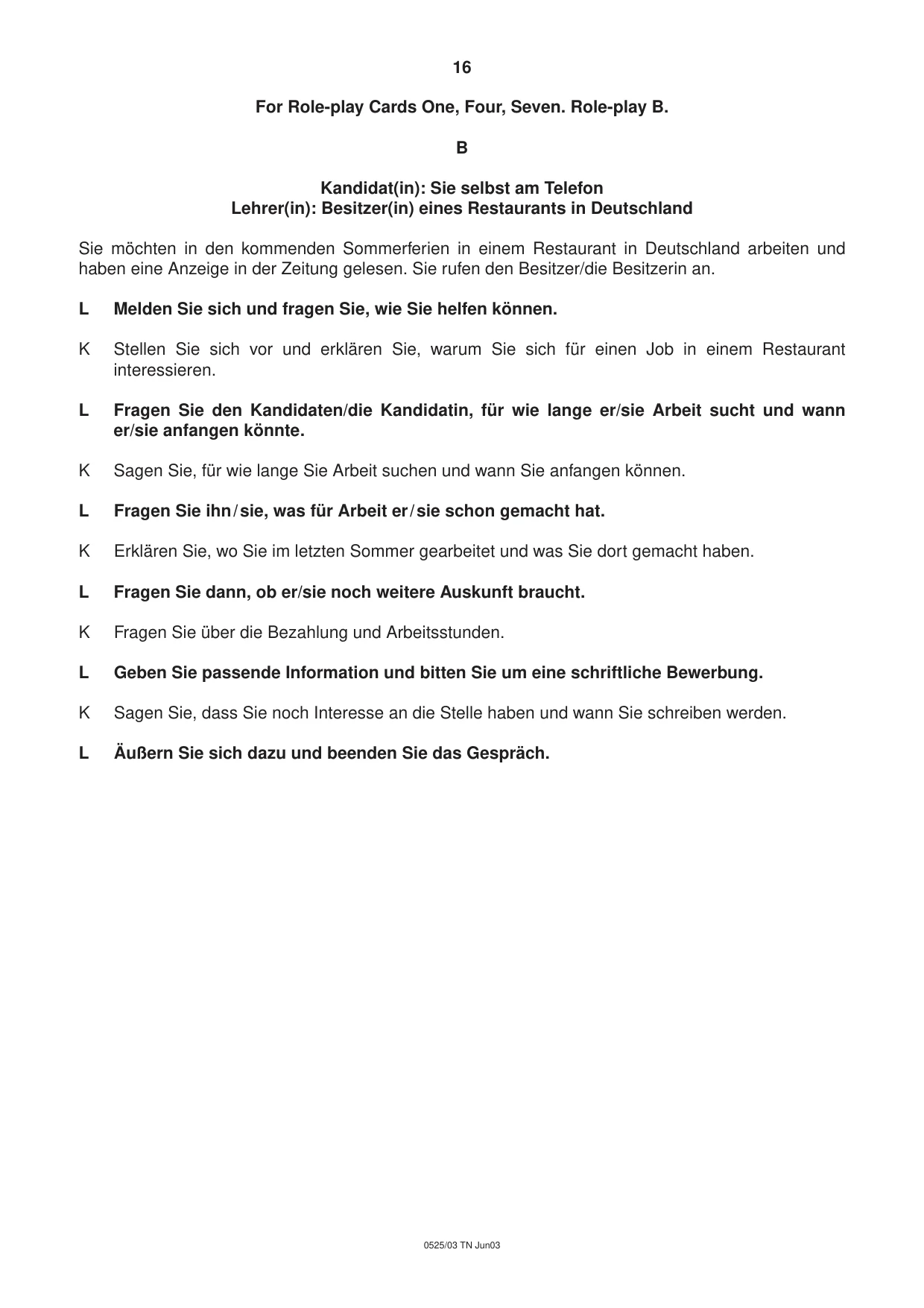 Cambridge IGCSE German - Foreign Language 0525 2003 May/June Paper 3 · Variant 1 question paper, page 16 of 20
