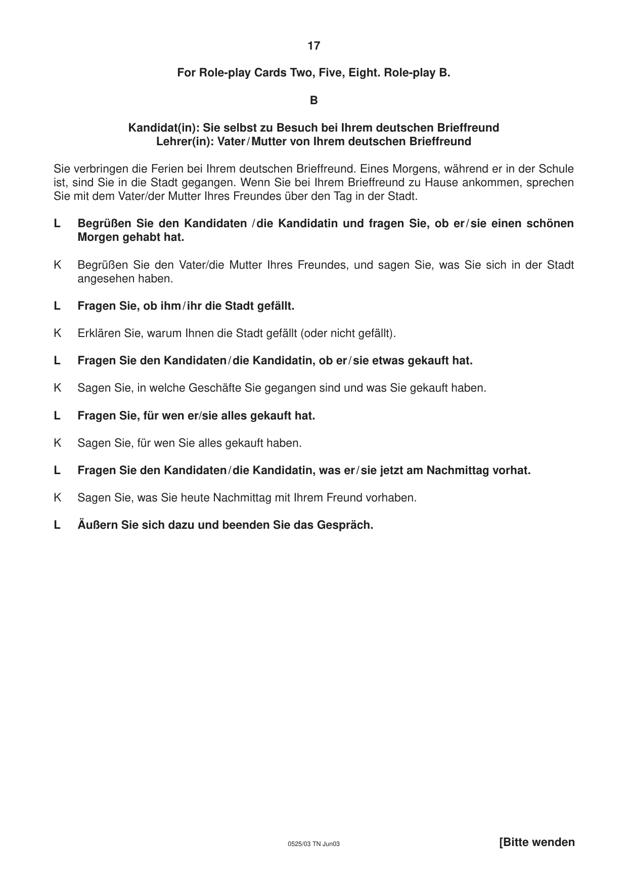 Cambridge IGCSE German - Foreign Language 0525 2003 May/June Paper 3 · Variant 1 question paper, page 17 of 20