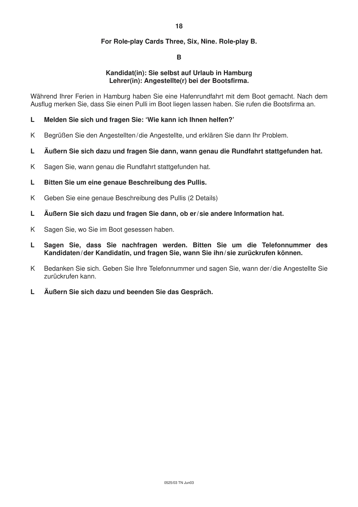 Cambridge IGCSE German - Foreign Language 0525 2003 May/June Paper 3 · Variant 1 question paper, page 18 of 20
