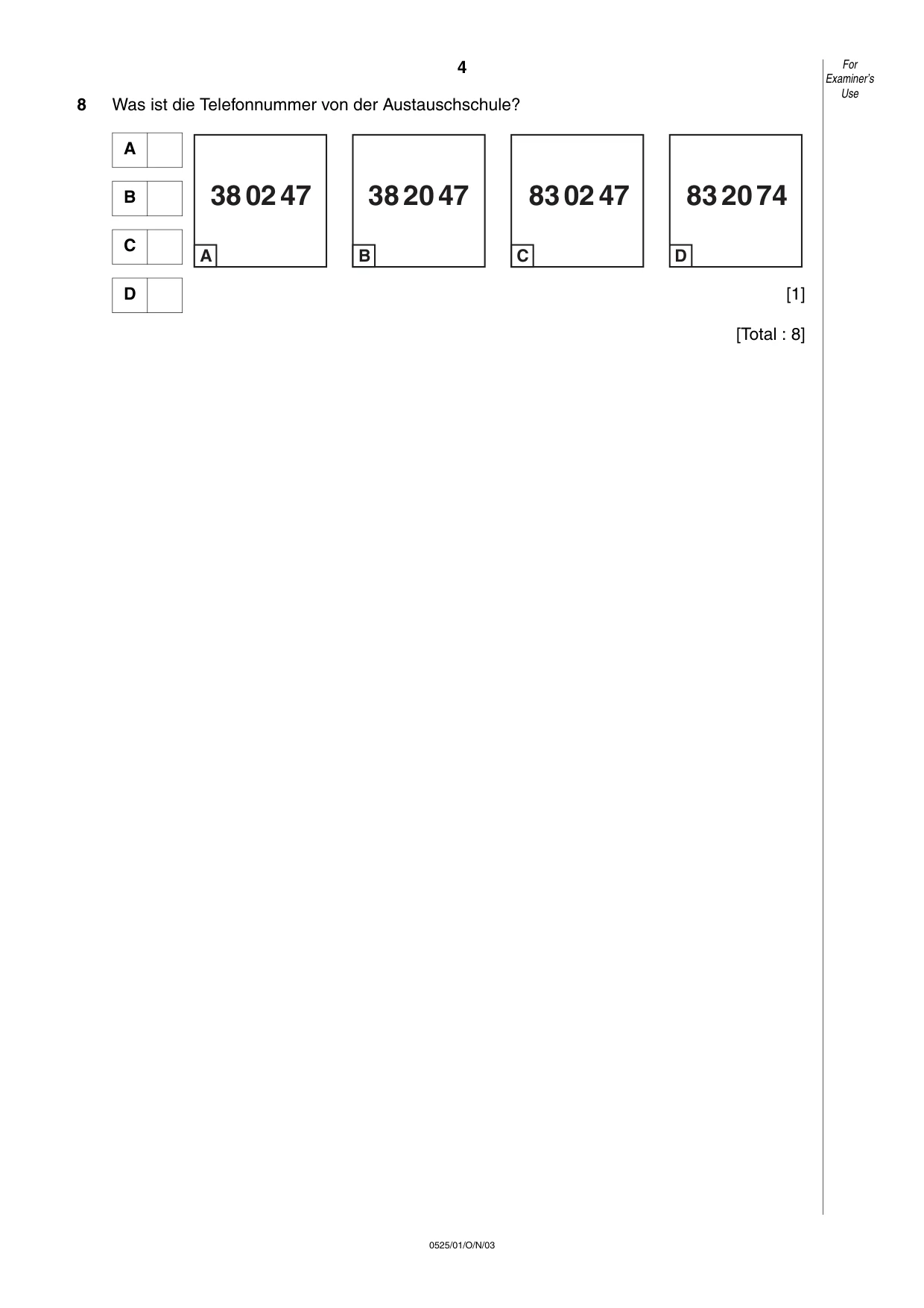 Cambridge IGCSE German - Foreign Language 0525 2003 Oct/Nov Paper 1 · Variant 1 question paper, page 4 of 12
