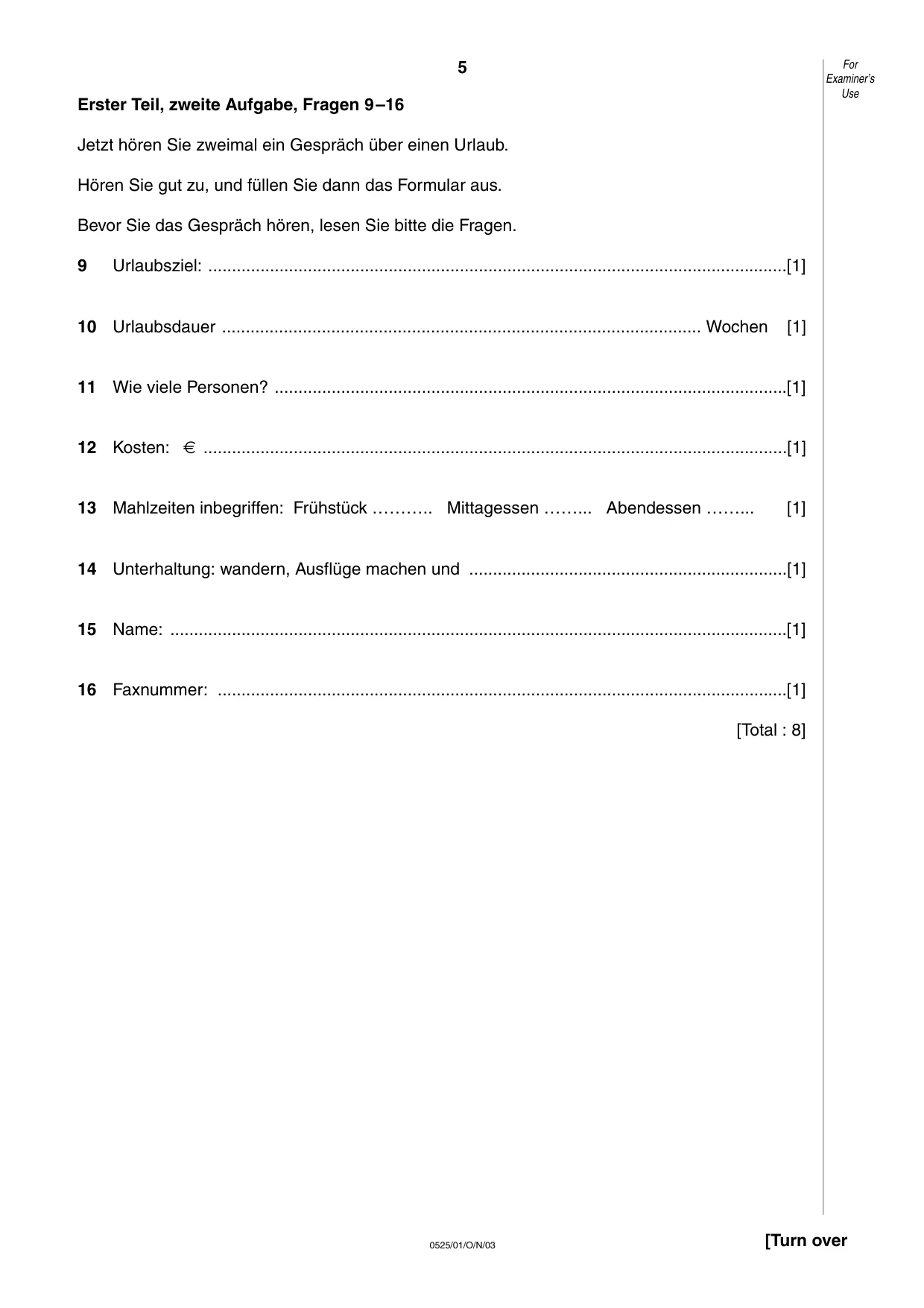 Cambridge IGCSE German - Foreign Language 0525 2003 Oct/Nov Paper 1 · Variant 1 question paper, page 5 of 12