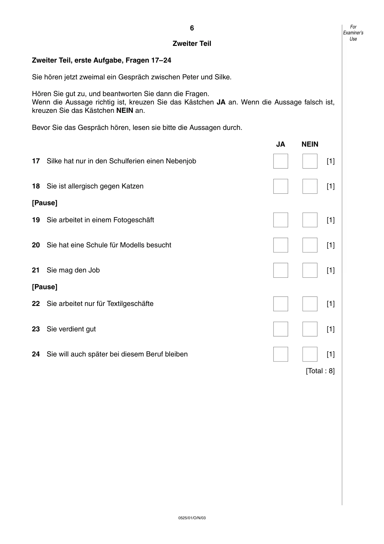 Cambridge IGCSE German - Foreign Language 0525 2003 Oct/Nov Paper 1 · Variant 1 question paper, page 6 of 12
