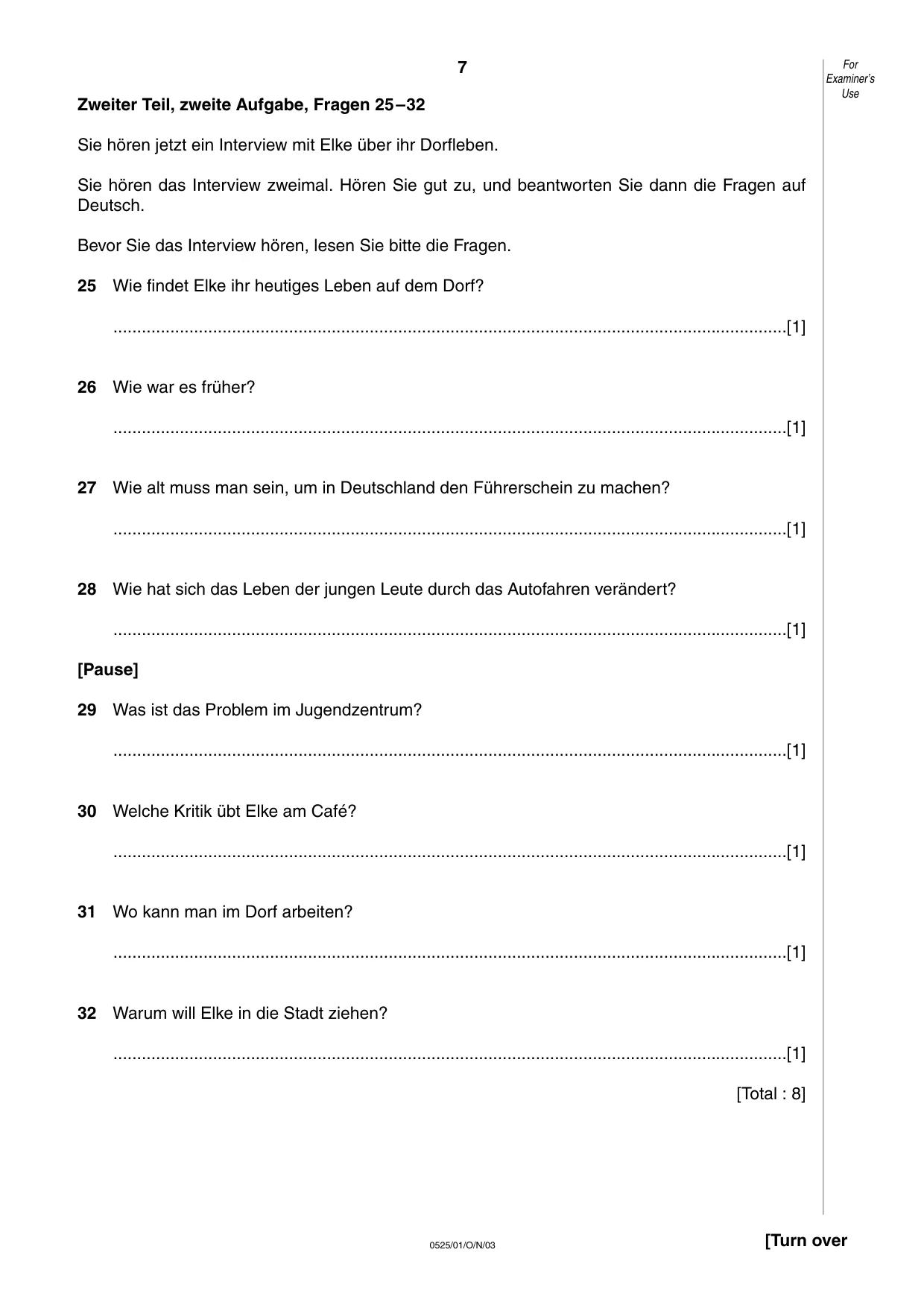 Cambridge IGCSE German - Foreign Language 0525 2003 Oct/Nov Paper 1 · Variant 1 question paper, page 7 of 12