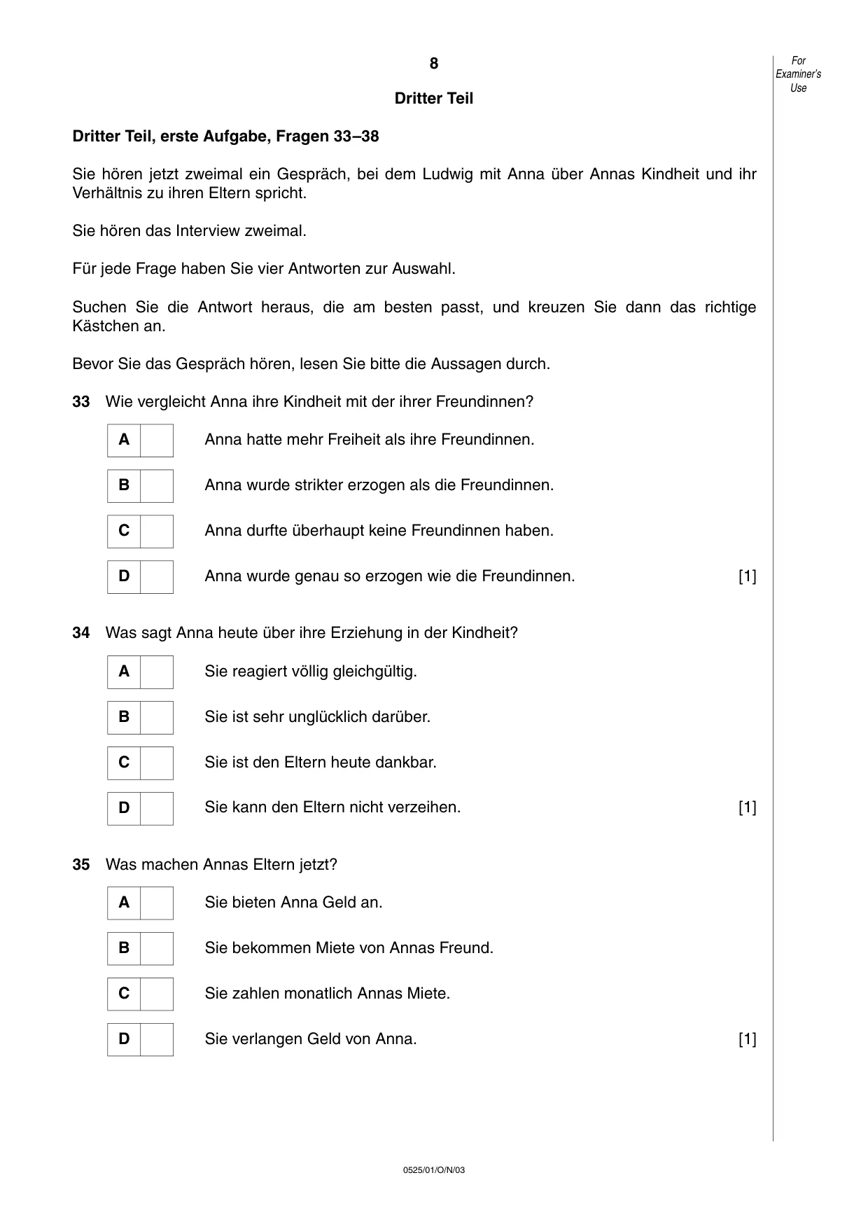 Cambridge IGCSE German - Foreign Language 0525 2003 Oct/Nov Paper 1 · Variant 1 question paper, page 8 of 12