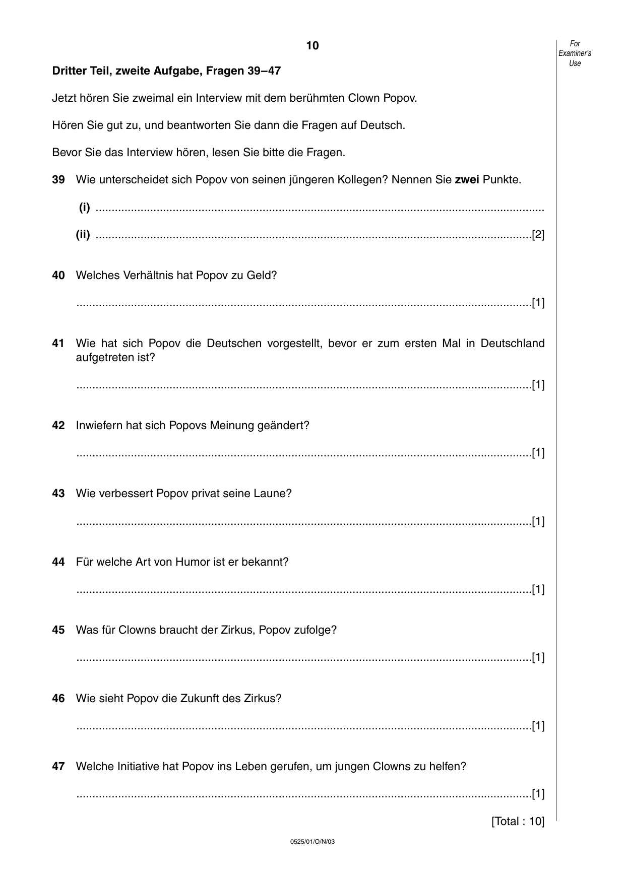 Cambridge IGCSE German - Foreign Language 0525 2003 Oct/Nov Paper 1 · Variant 1 question paper, page 10 of 12