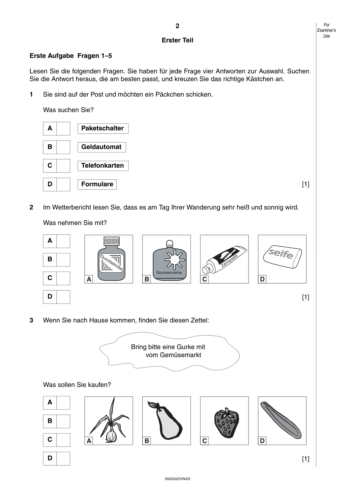 Cambridge IGCSE German - Foreign Language 0525 2003 Oct/Nov Paper 2 · Variant 1 question paper, page 2 of 16