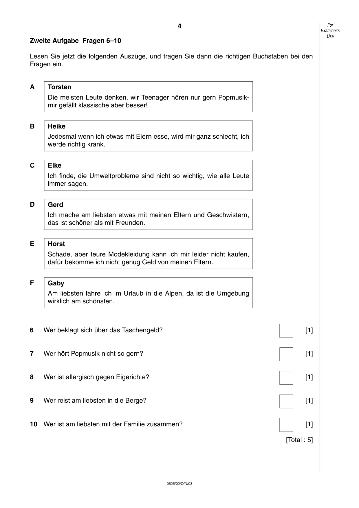 Cambridge IGCSE German - Foreign Language 0525 2003 Oct/Nov Paper 2 · Variant 1 question paper, page 4 of 16