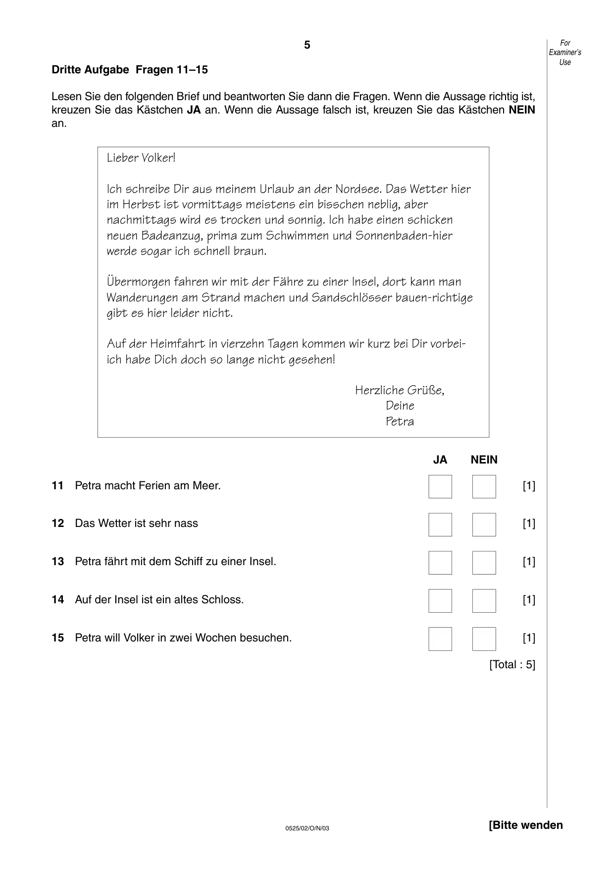 Cambridge IGCSE German - Foreign Language 0525 2003 Oct/Nov Paper 2 · Variant 1 question paper, page 5 of 16