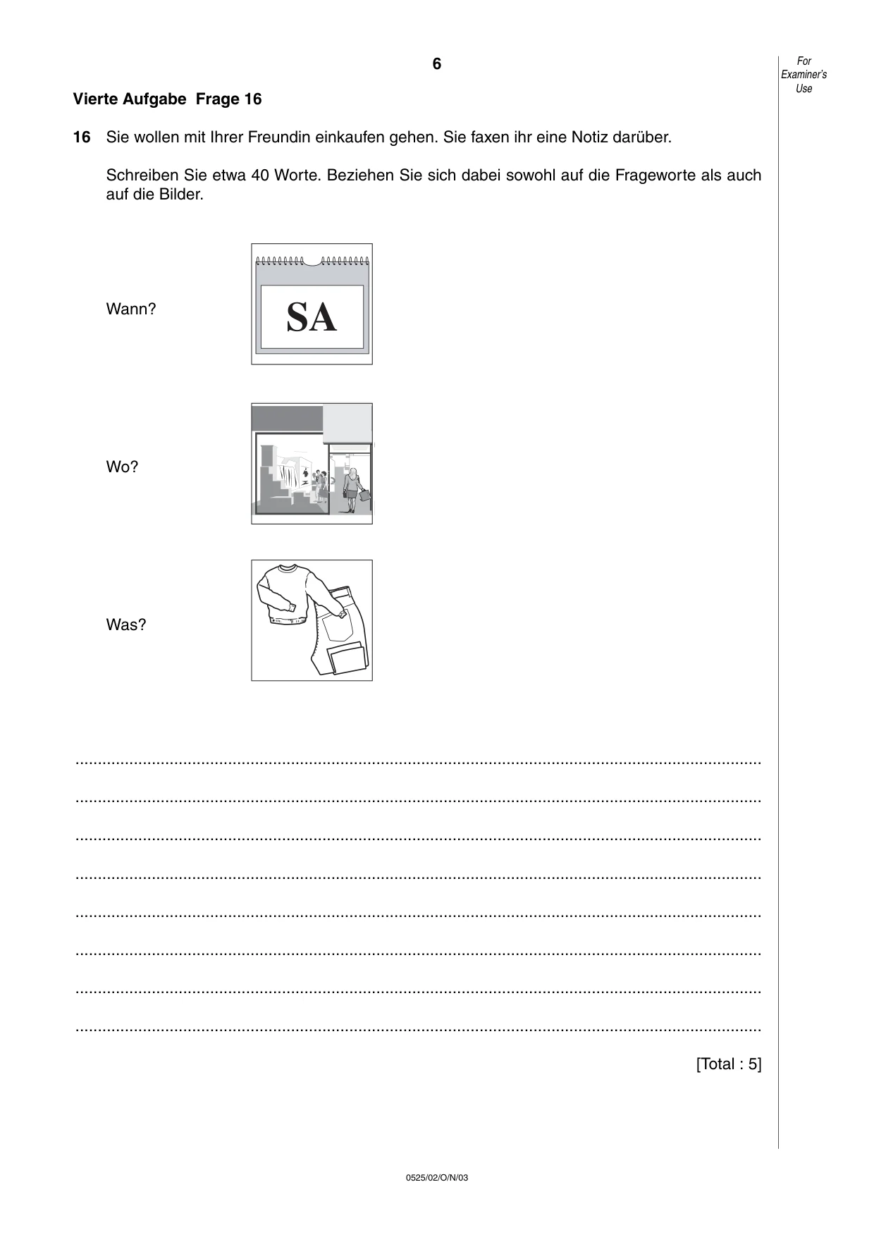 Cambridge IGCSE German - Foreign Language 0525 2003 Oct/Nov Paper 2 · Variant 1 question paper, page 6 of 16