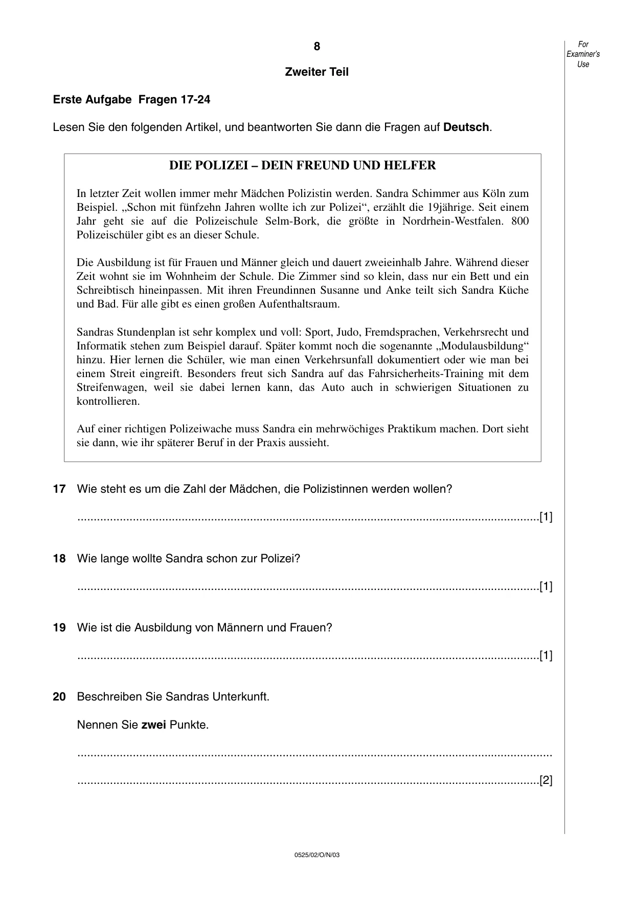 Cambridge IGCSE German - Foreign Language 0525 2003 Oct/Nov Paper 2 · Variant 1 question paper, page 8 of 16