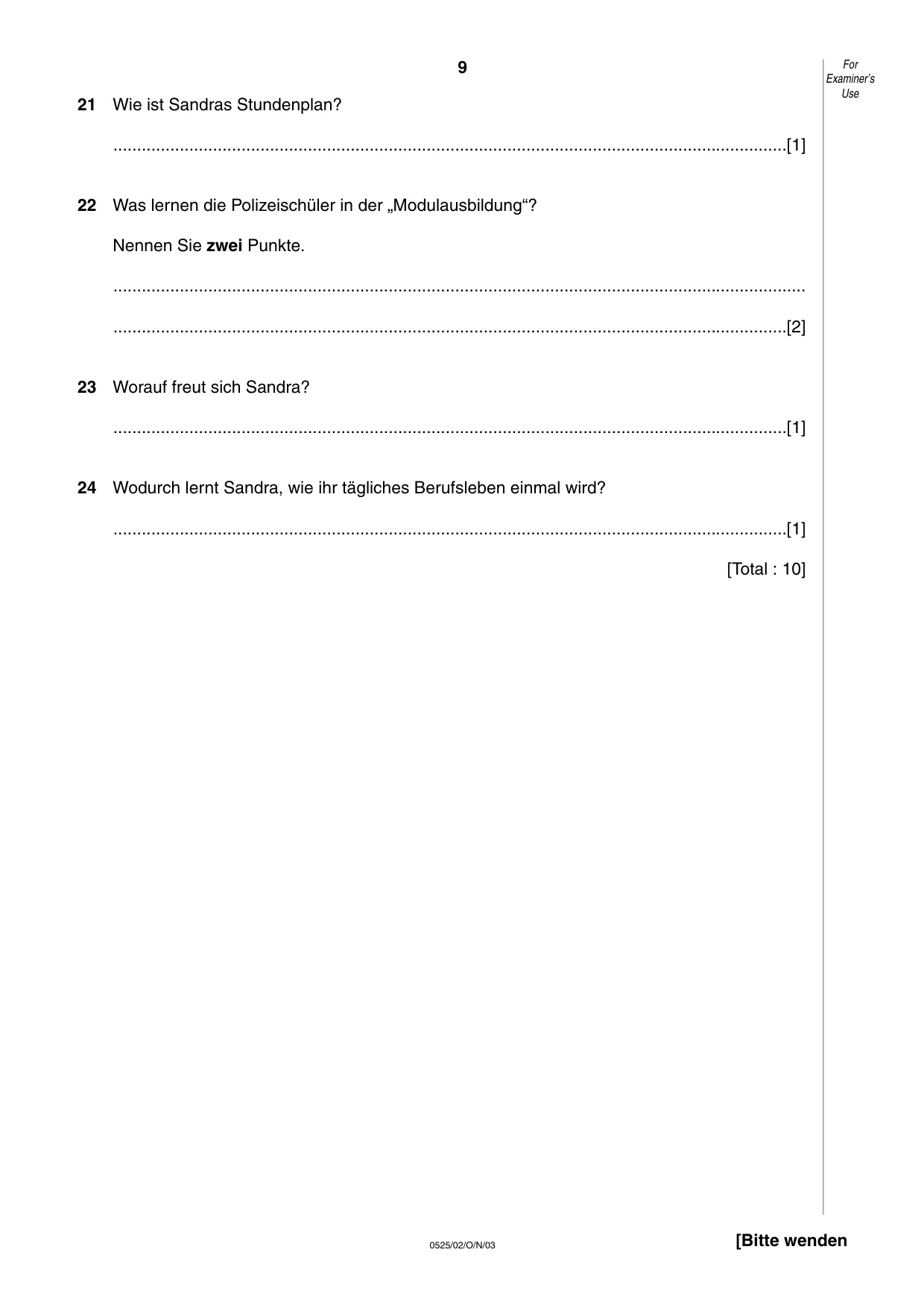Cambridge IGCSE German - Foreign Language 0525 2003 Oct/Nov Paper 2 · Variant 1 question paper, page 9 of 16