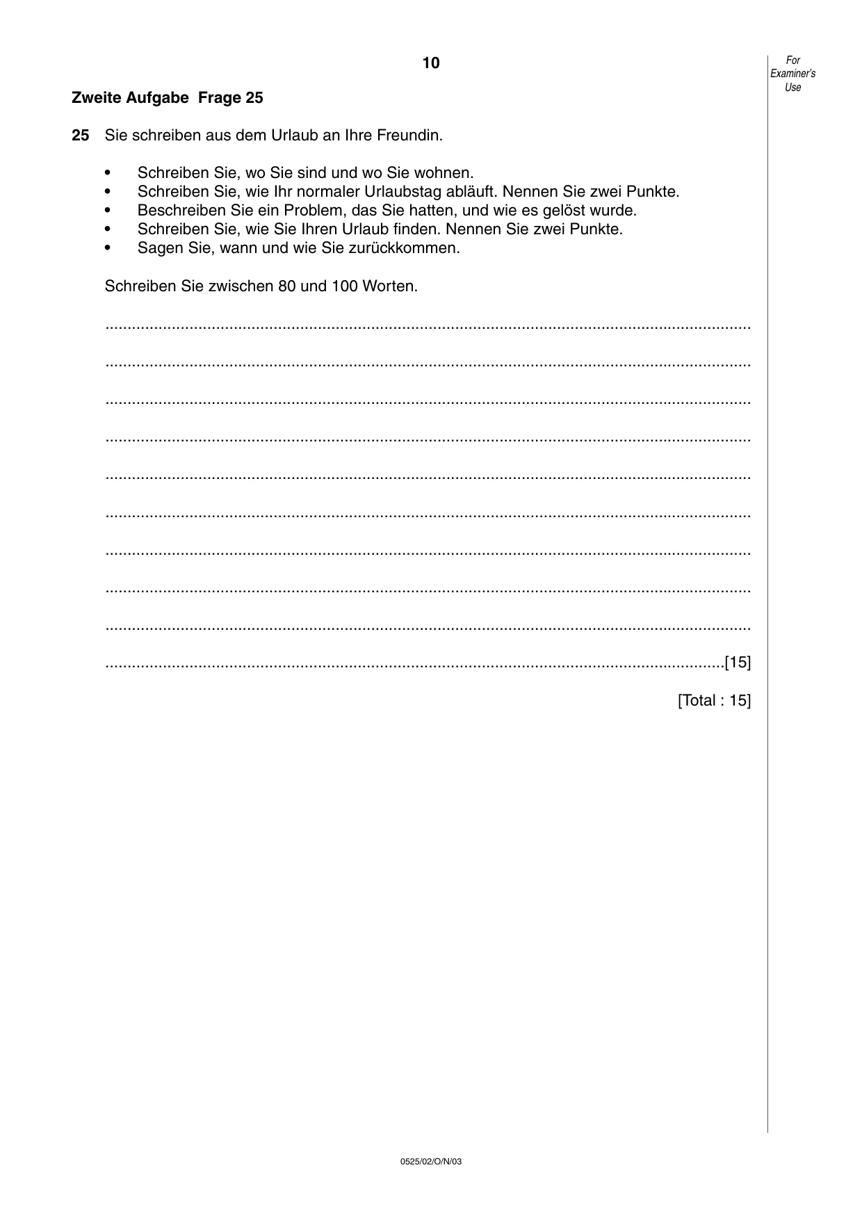 Cambridge IGCSE German - Foreign Language 0525 2003 Oct/Nov Paper 2 · Variant 1 question paper, page 10 of 16