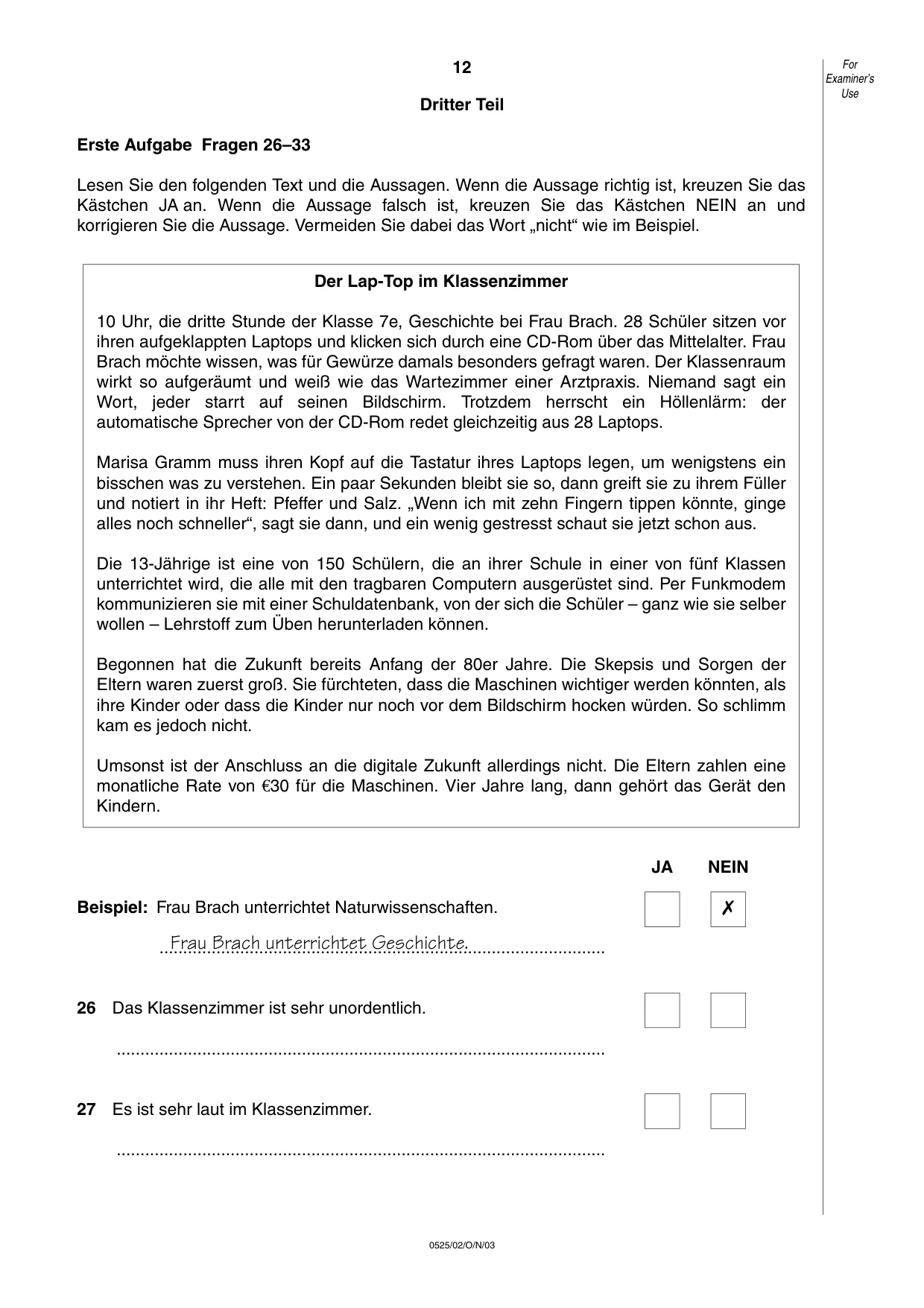 Cambridge IGCSE German - Foreign Language 0525 2003 Oct/Nov Paper 2 · Variant 1 question paper, page 12 of 16