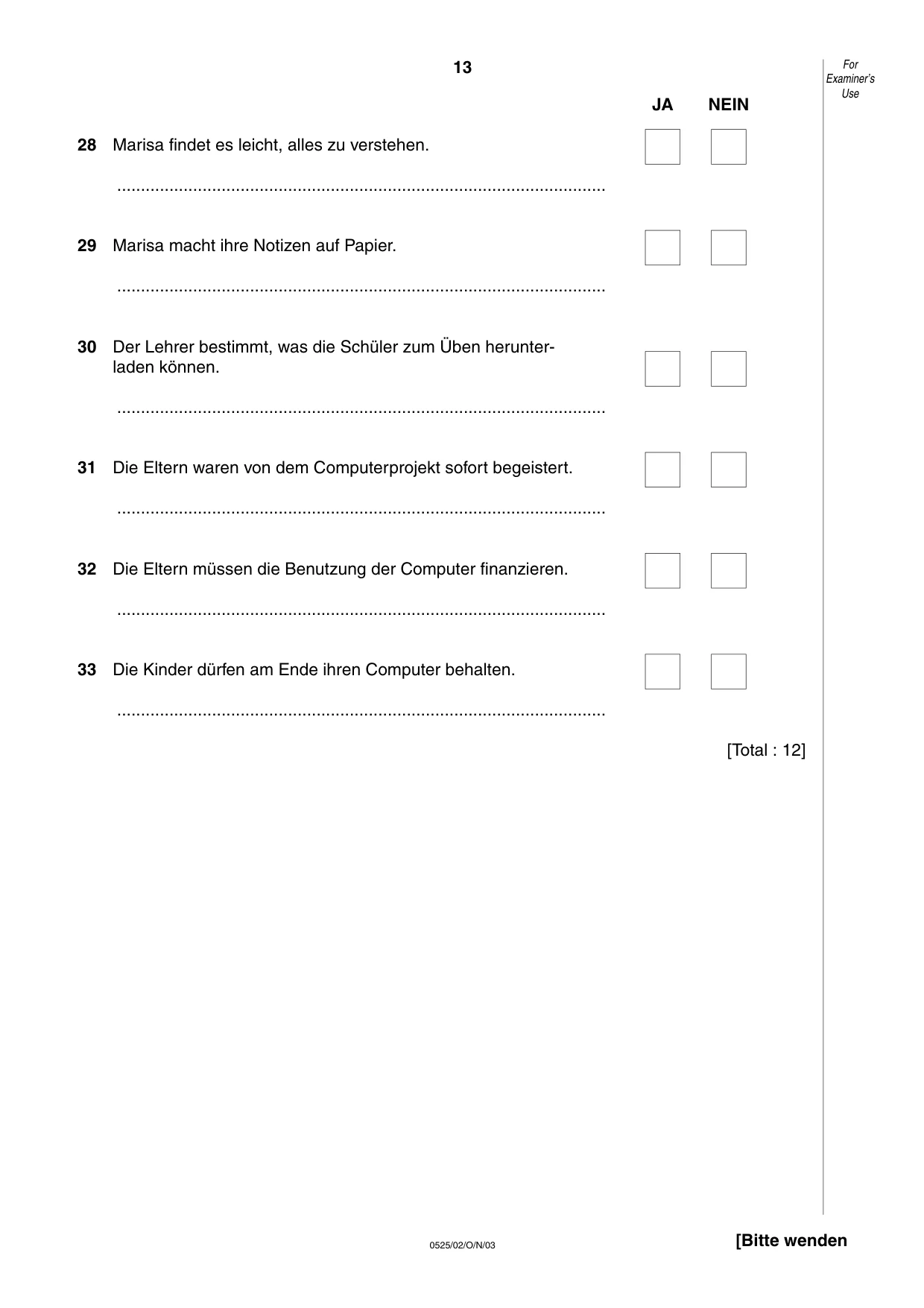 Cambridge IGCSE German - Foreign Language 0525 2003 Oct/Nov Paper 2 · Variant 1 question paper, page 13 of 16