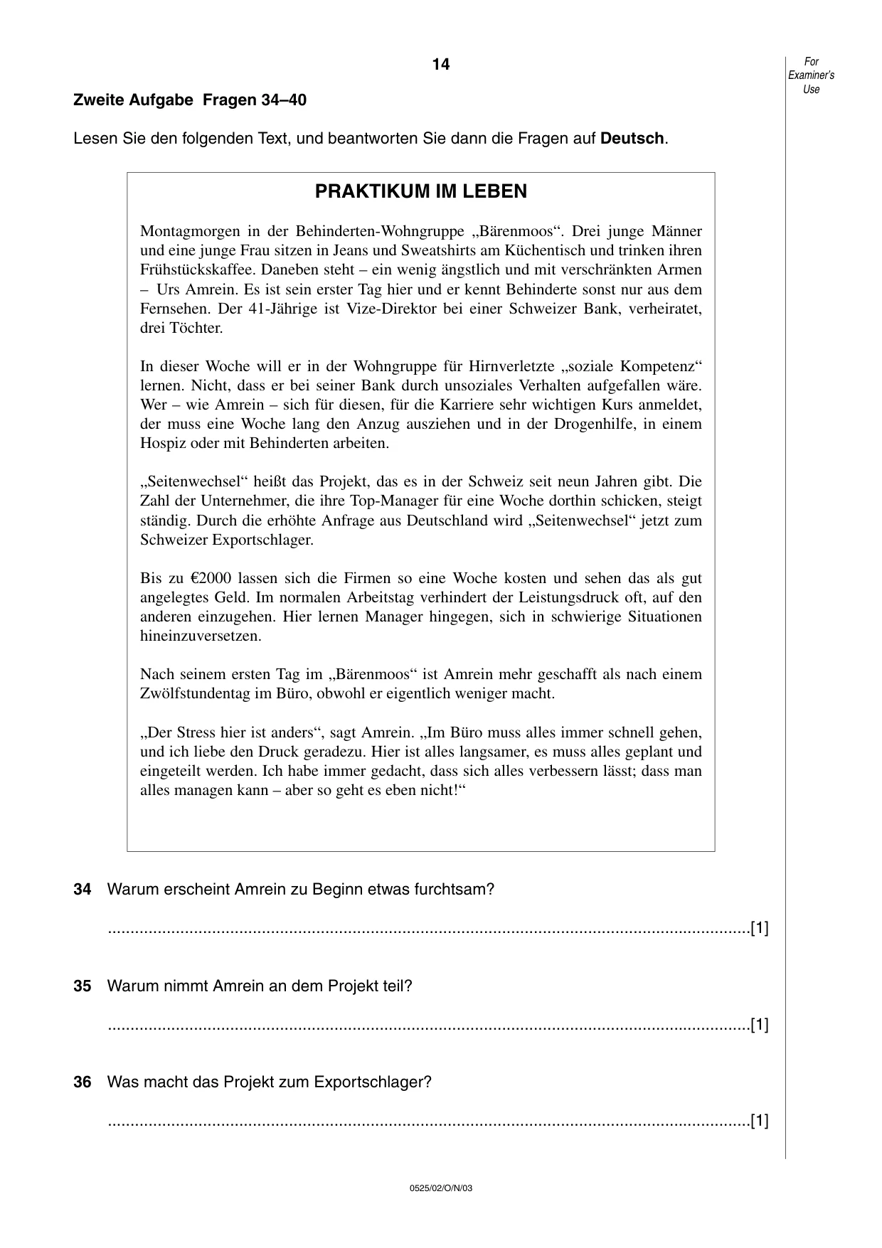 Cambridge IGCSE German - Foreign Language 0525 2003 Oct/Nov Paper 2 · Variant 1 question paper, page 14 of 16