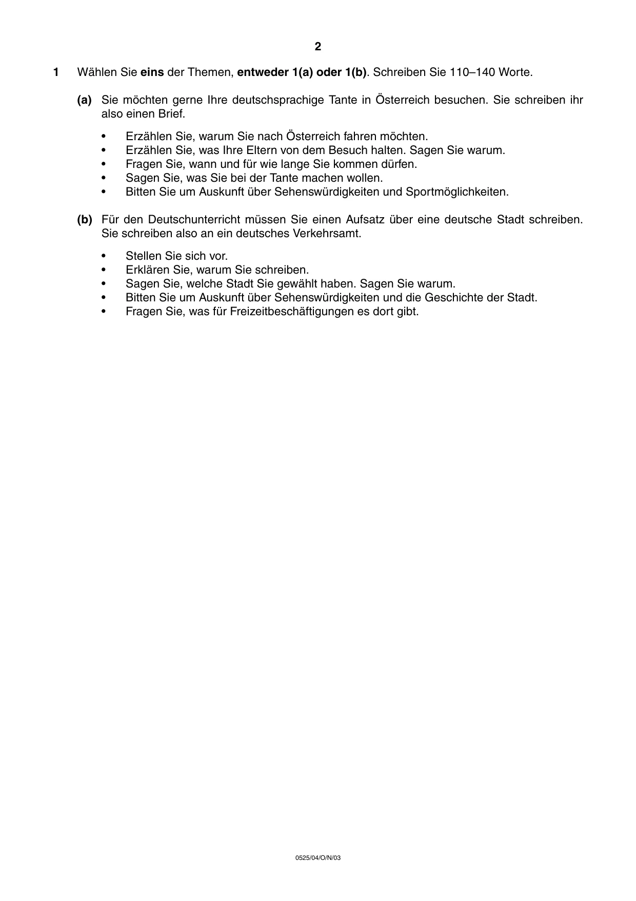 Cambridge IGCSE German - Foreign Language 0525 2003 Oct/Nov Paper 4 · Variant 1 question paper, page 2 of 4