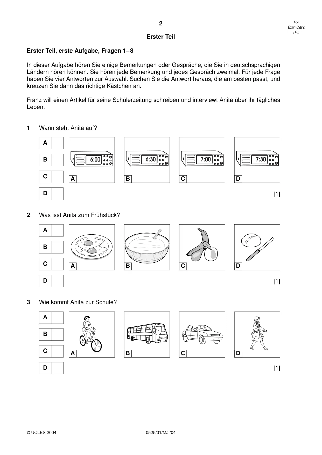 Cambridge IGCSE German - Foreign Language 0525 2004 May/June Paper 1 · Variant 1 question paper, page 2 of 12