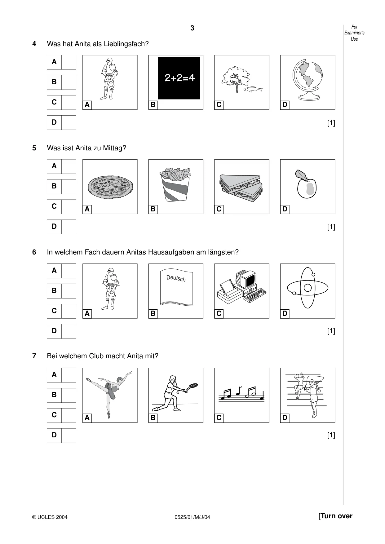 Cambridge IGCSE German - Foreign Language 0525 2004 May/June Paper 1 · Variant 1 question paper, page 3 of 12