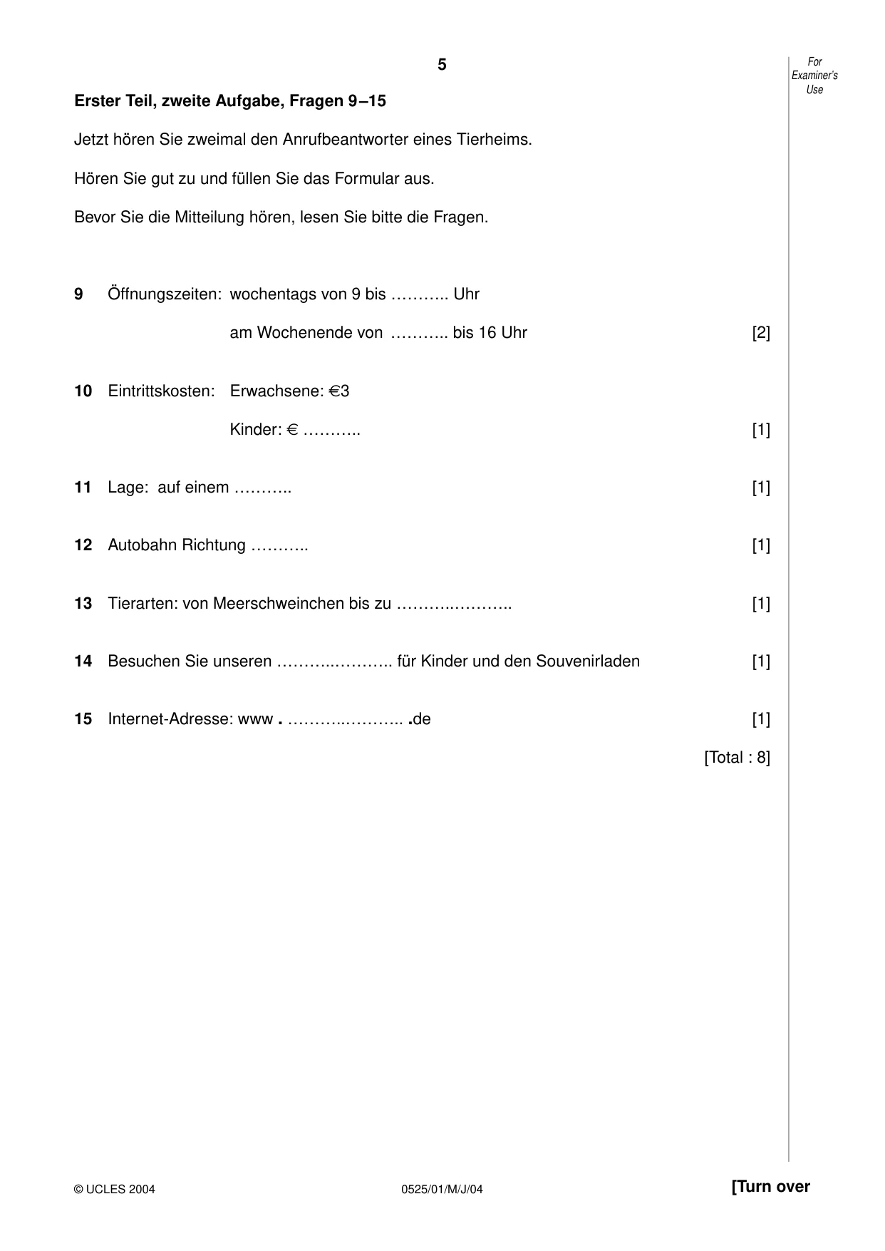 Cambridge IGCSE German - Foreign Language 0525 2004 May/June Paper 1 · Variant 1 question paper, page 5 of 12