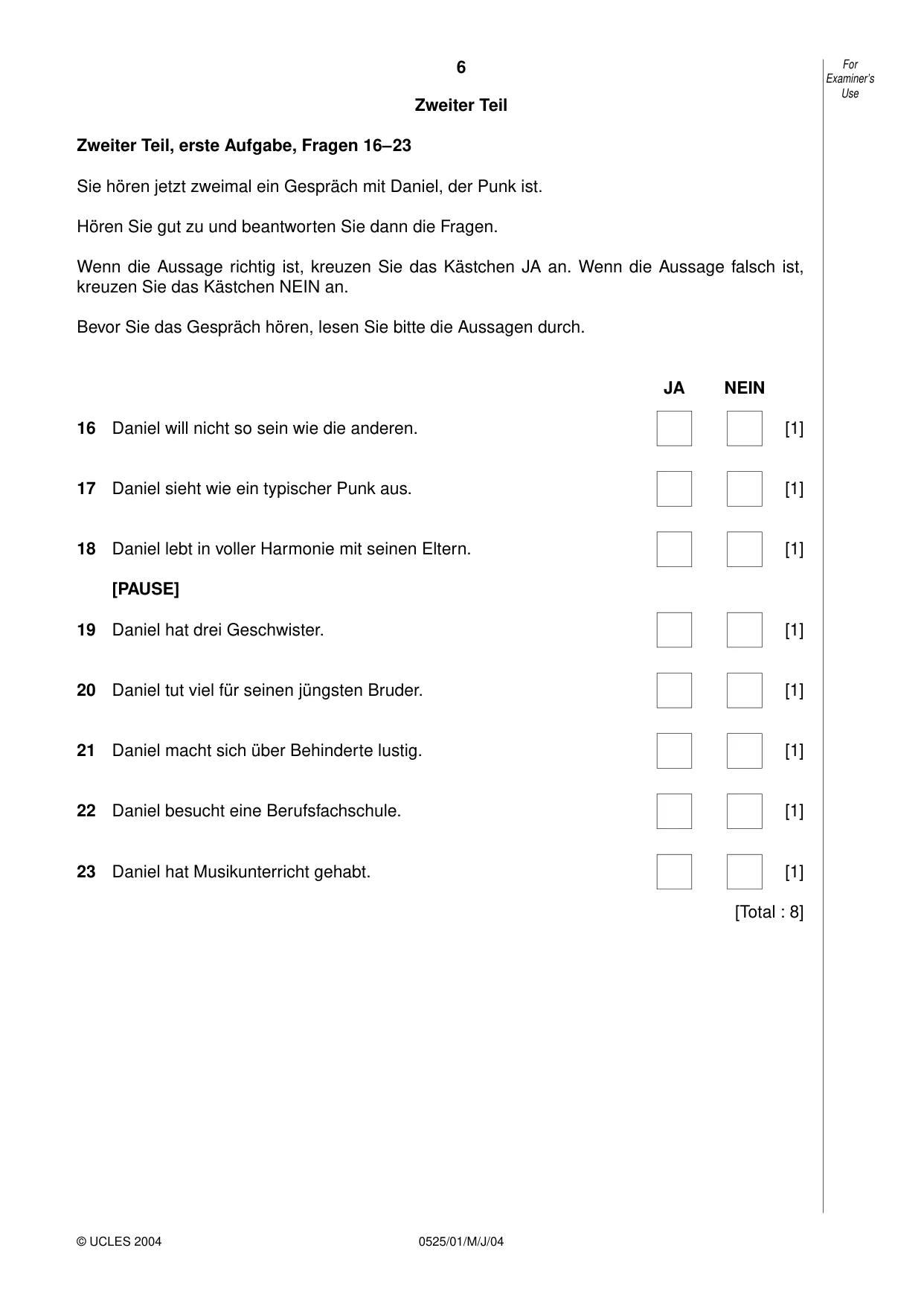 Cambridge IGCSE German - Foreign Language 0525 2004 May/June Paper 1 · Variant 1 question paper, page 6 of 12