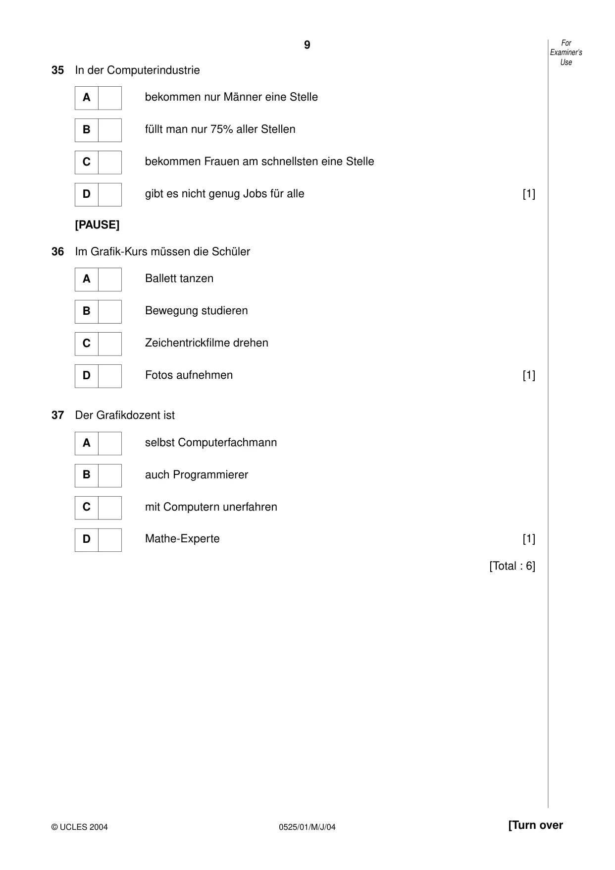 Cambridge IGCSE German - Foreign Language 0525 2004 May/June Paper 1 · Variant 1 question paper, page 9 of 12