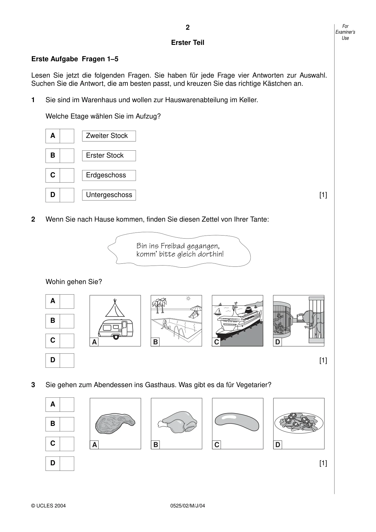 Cambridge IGCSE German - Foreign Language 0525 2004 May/June Paper 2 · Variant 1 question paper, page 2 of 16