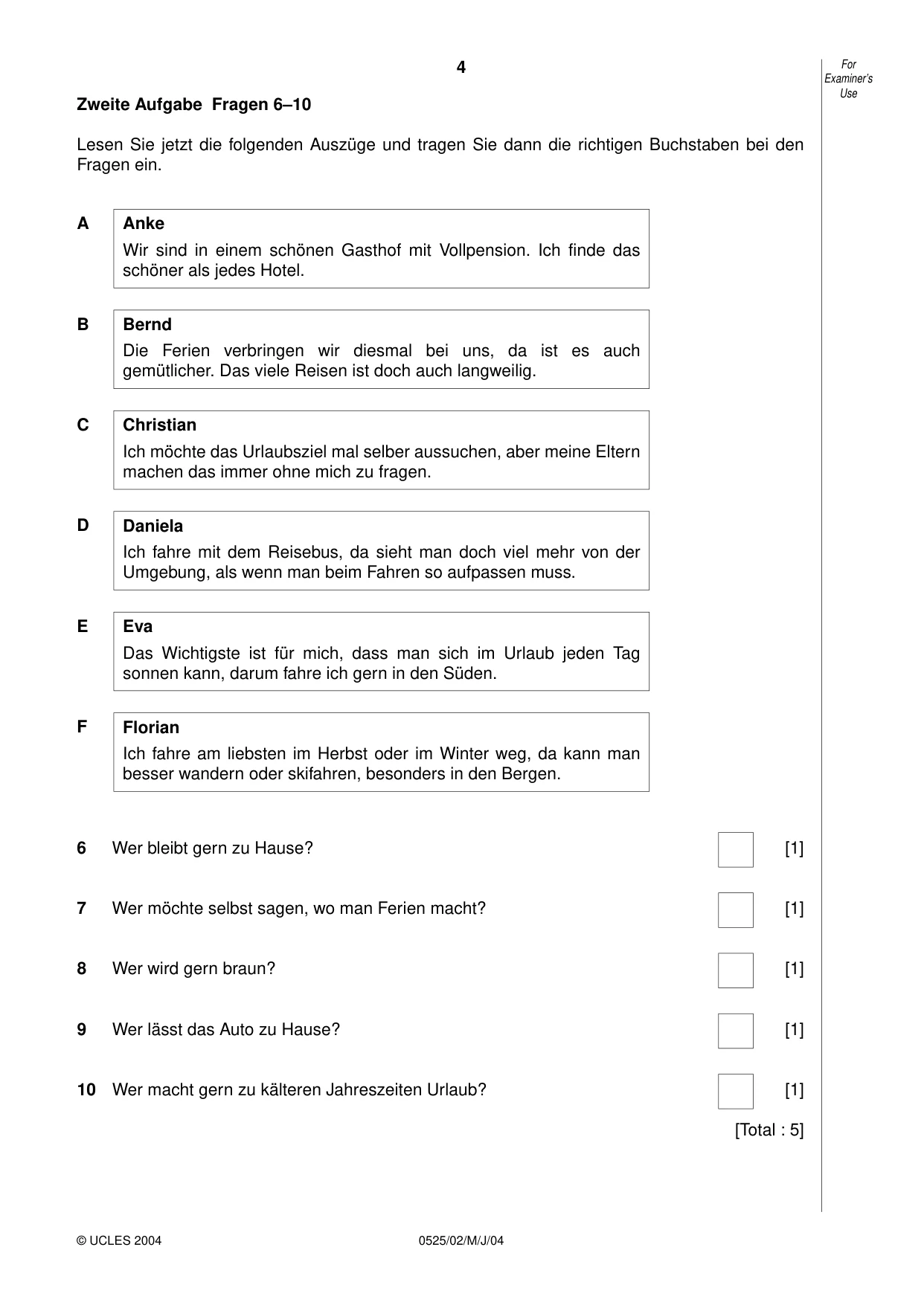Cambridge IGCSE German - Foreign Language 0525 2004 May/June Paper 2 · Variant 1 question paper, page 4 of 16
