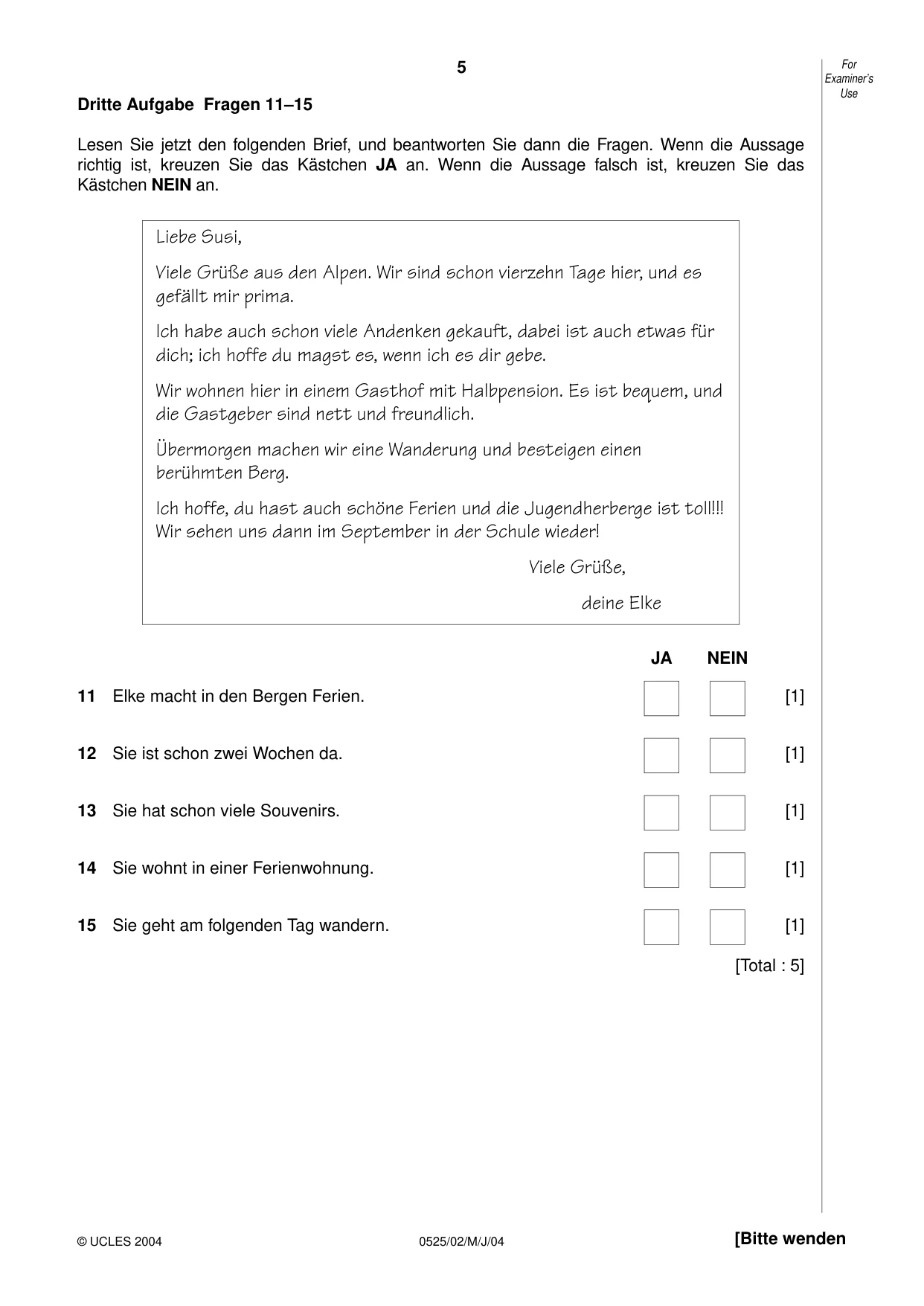 Cambridge IGCSE German - Foreign Language 0525 2004 May/June Paper 2 · Variant 1 question paper, page 5 of 16
