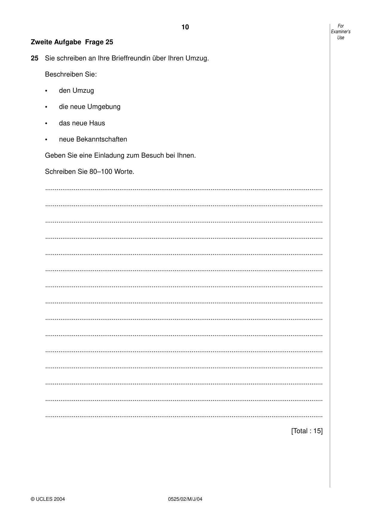 Cambridge IGCSE German - Foreign Language 0525 2004 May/June Paper 2 · Variant 1 question paper, page 10 of 16