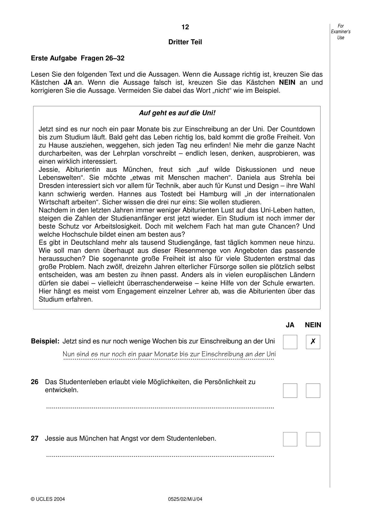 Cambridge IGCSE German - Foreign Language 0525 2004 May/June Paper 2 · Variant 1 question paper, page 12 of 16