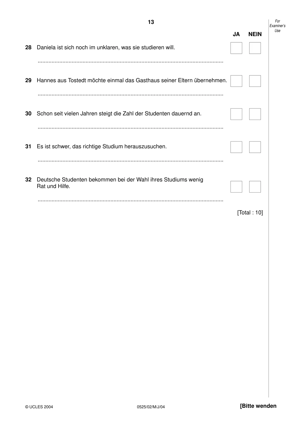 Cambridge IGCSE German - Foreign Language 0525 2004 May/June Paper 2 · Variant 1 question paper, page 13 of 16
