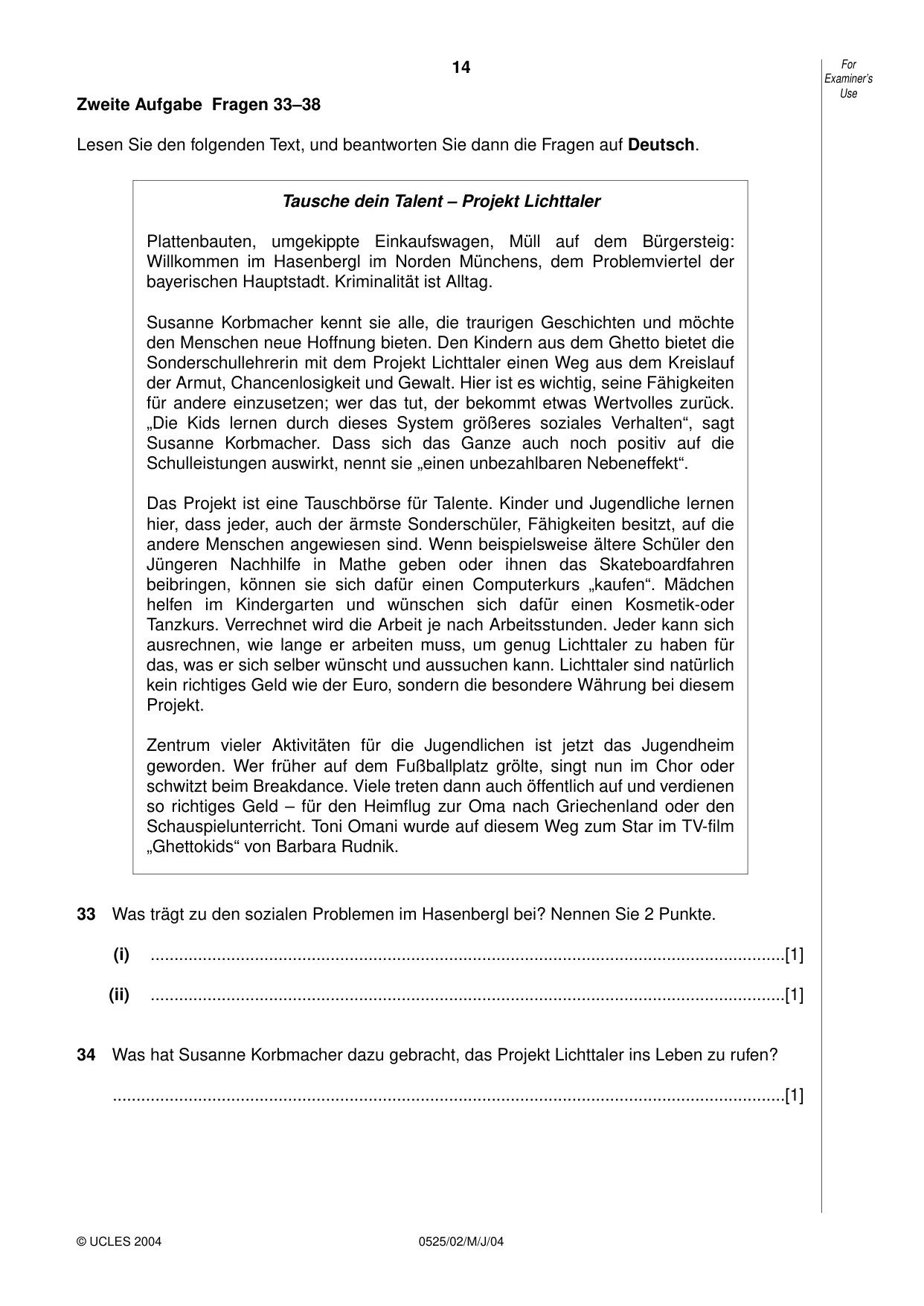 Cambridge IGCSE German - Foreign Language 0525 2004 May/June Paper 2 · Variant 1 question paper, page 14 of 16