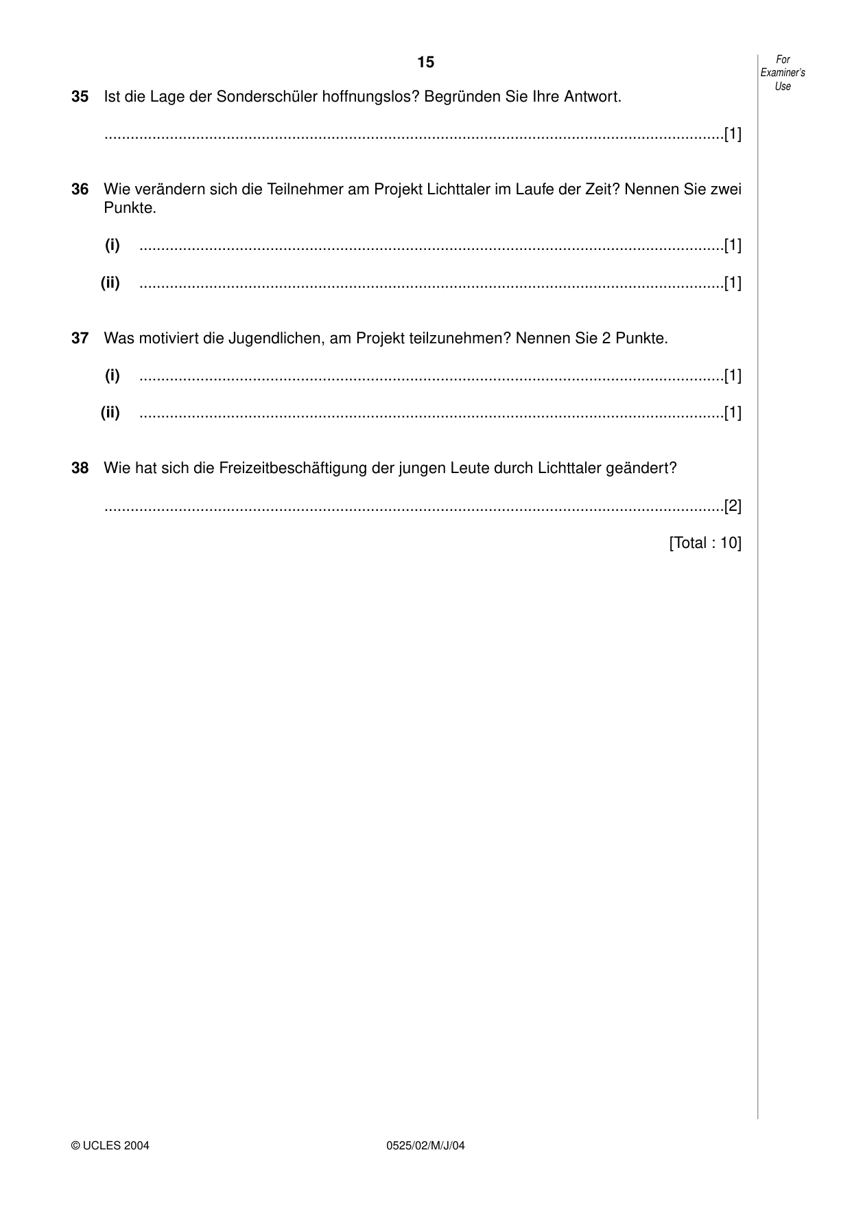 Cambridge IGCSE German - Foreign Language 0525 2004 May/June Paper 2 · Variant 1 question paper, page 15 of 16