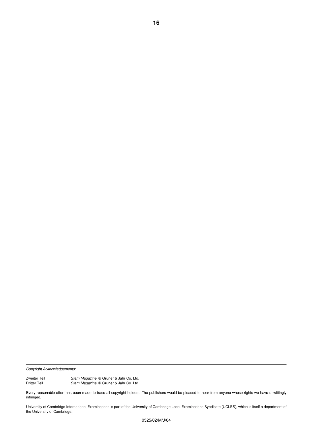 Cambridge IGCSE German - Foreign Language 0525 2004 May/June Paper 2 · Variant 1 question paper, page 16 of 16