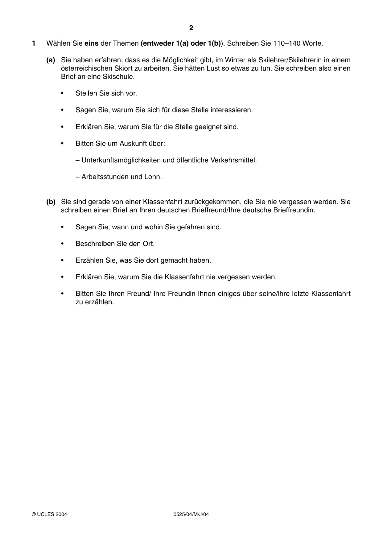 Cambridge IGCSE German - Foreign Language 0525 2004 May/June Paper 4 · Variant 1 question paper, page 2 of 4