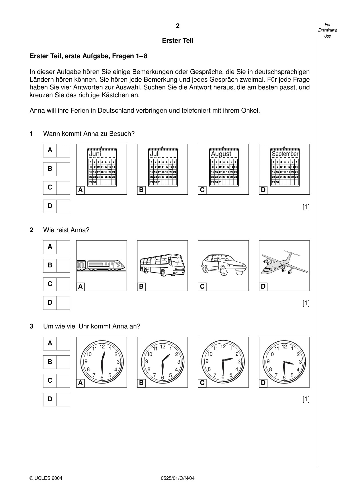 Cambridge IGCSE German - Foreign Language 0525 2004 Oct/Nov Paper 1 · Variant 1 question paper, page 2 of 12