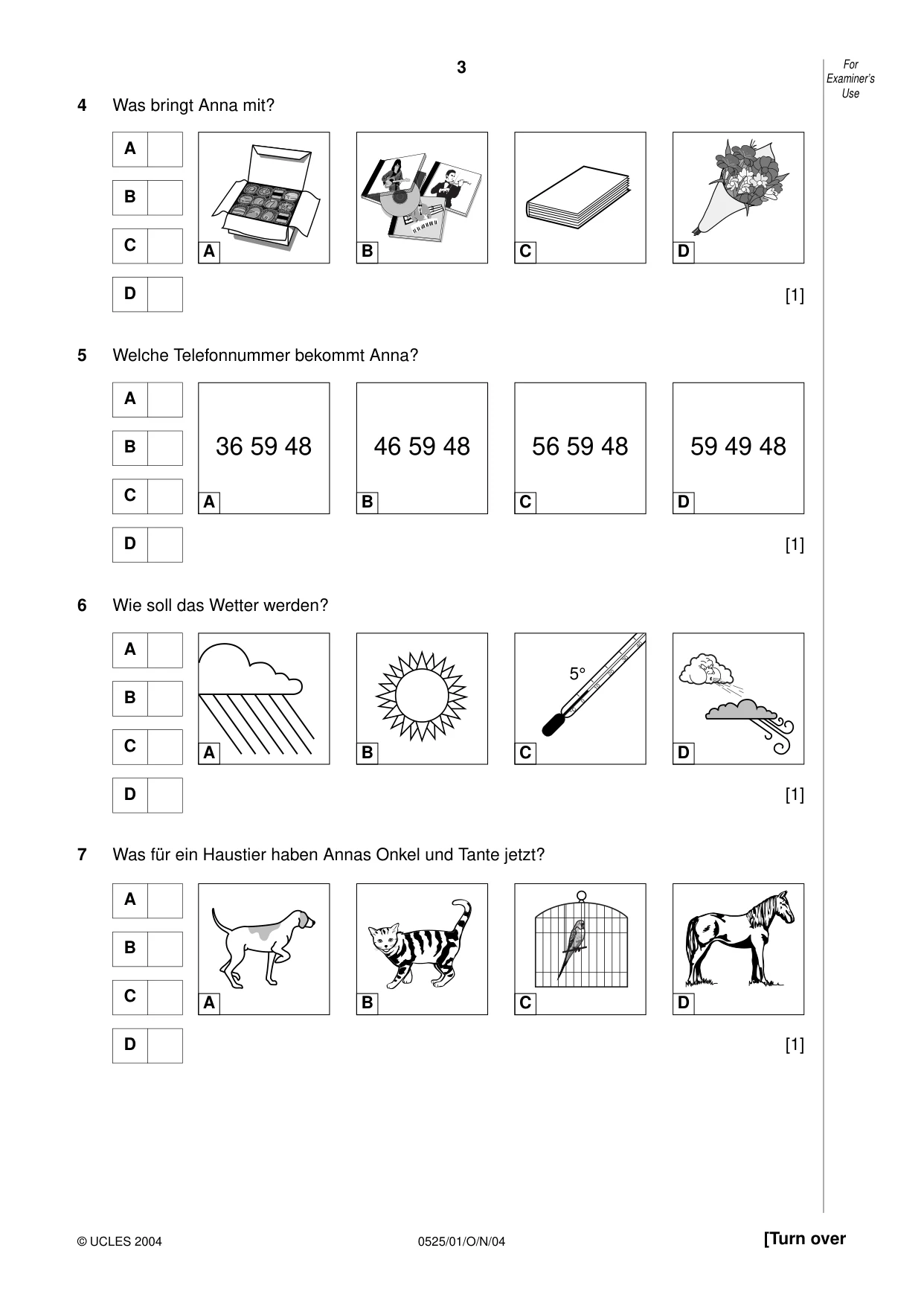 Cambridge IGCSE German - Foreign Language 0525 2004 Oct/Nov Paper 1 · Variant 1 question paper, page 3 of 12