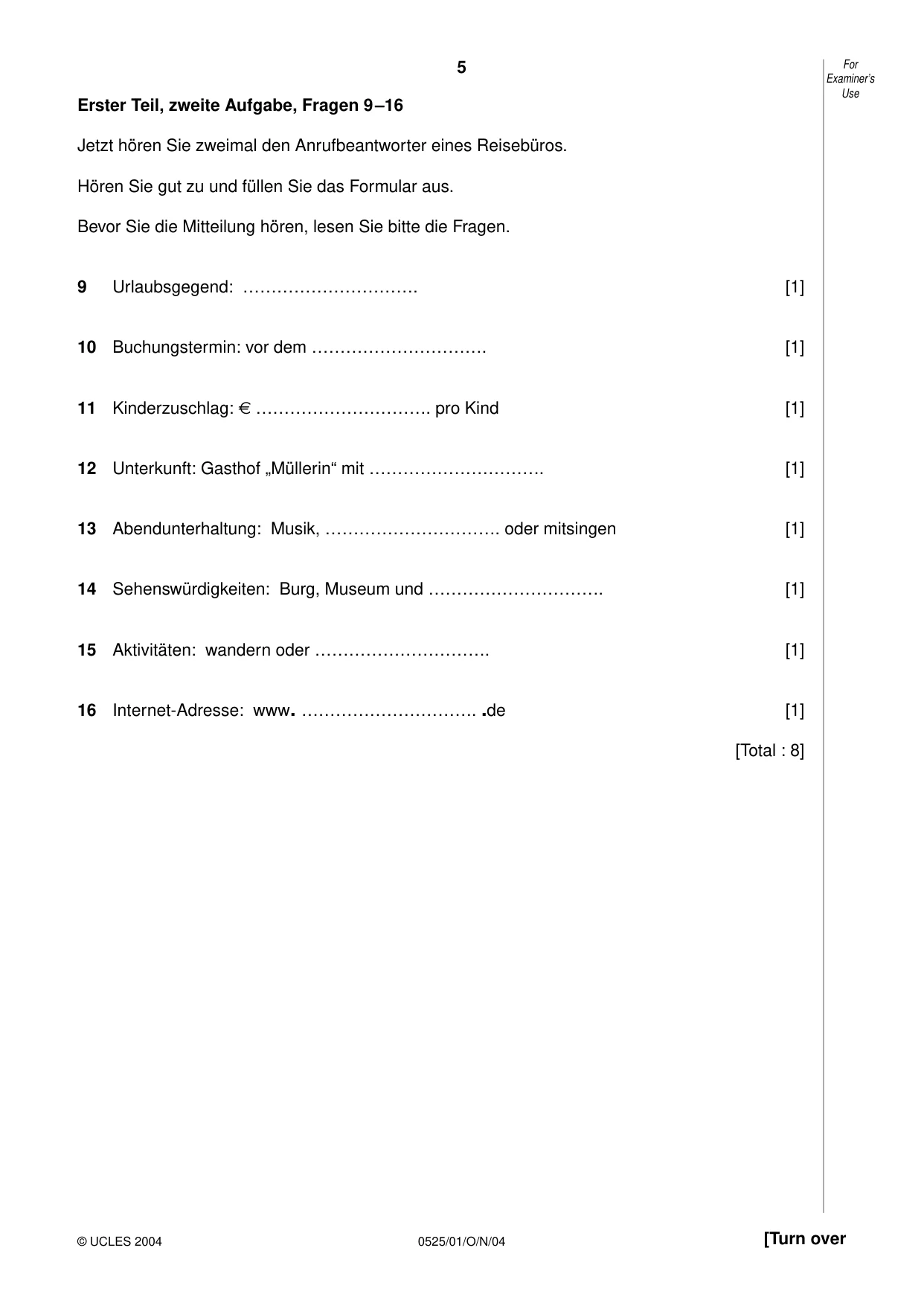 Cambridge IGCSE German - Foreign Language 0525 2004 Oct/Nov Paper 1 · Variant 1 question paper, page 5 of 12