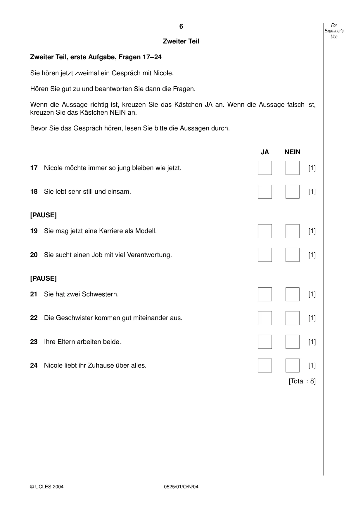 Cambridge IGCSE German - Foreign Language 0525 2004 Oct/Nov Paper 1 · Variant 1 question paper, page 6 of 12